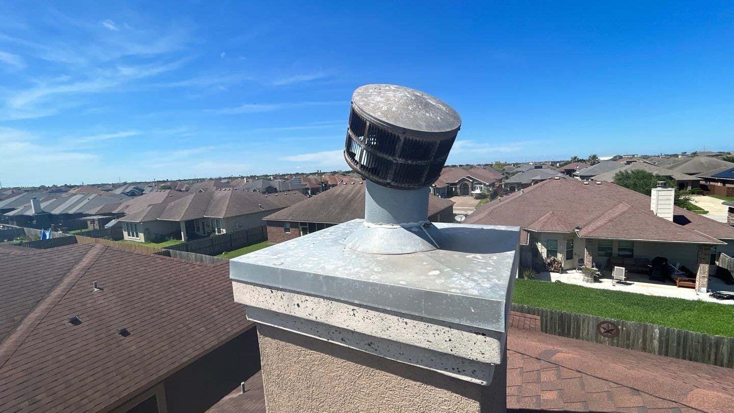 Residential Roofing Repair using Custom Fabricated Metal Spark Arrestor and Roof Tune-Up by Lighthouse Roofing