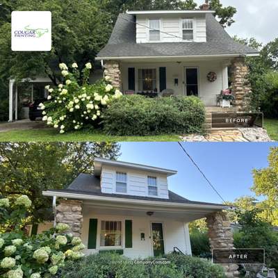 This 100-year-old home shines with a fresh coat of Spare White, bold Arugula accents on the front door and shutters, and a warm Fired Brick deck for timeless curb appeal.