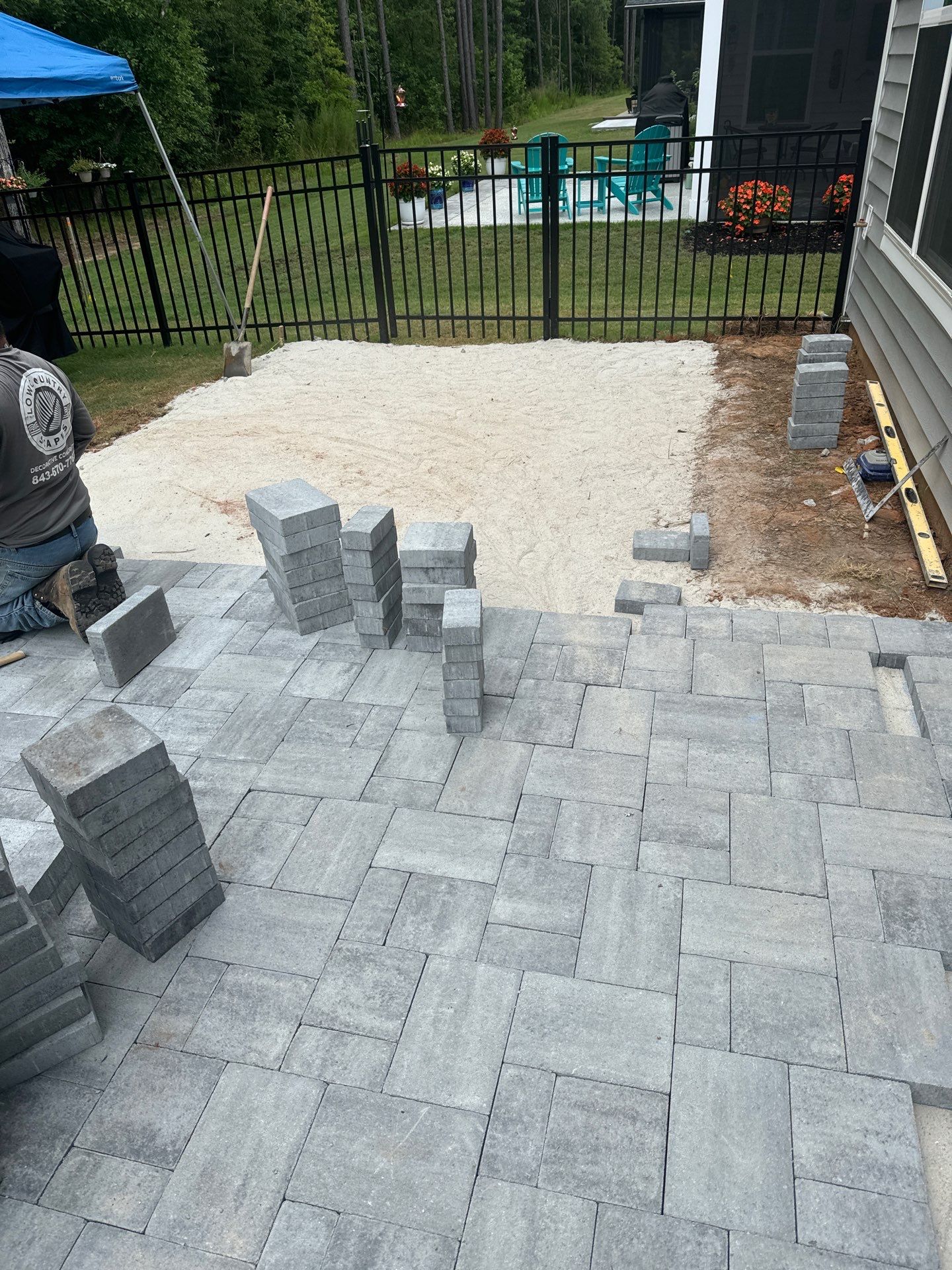 Custom Gray Stone Paver Patio Installation in Bluffton by Lowcountry Scapes, LLC