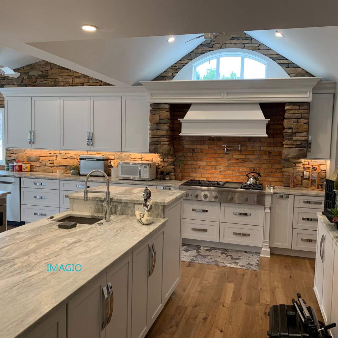 Kitchen Remodel using Weathered Brick IMAGIO Solid Glass Backsplash by IMAGIO