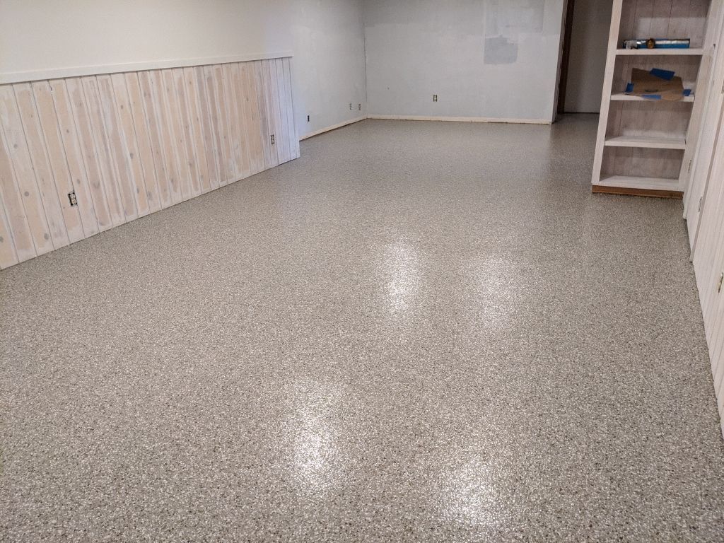 Basement Croc Floor Transformation using Pebble Beach by Croc Coatings, LLC