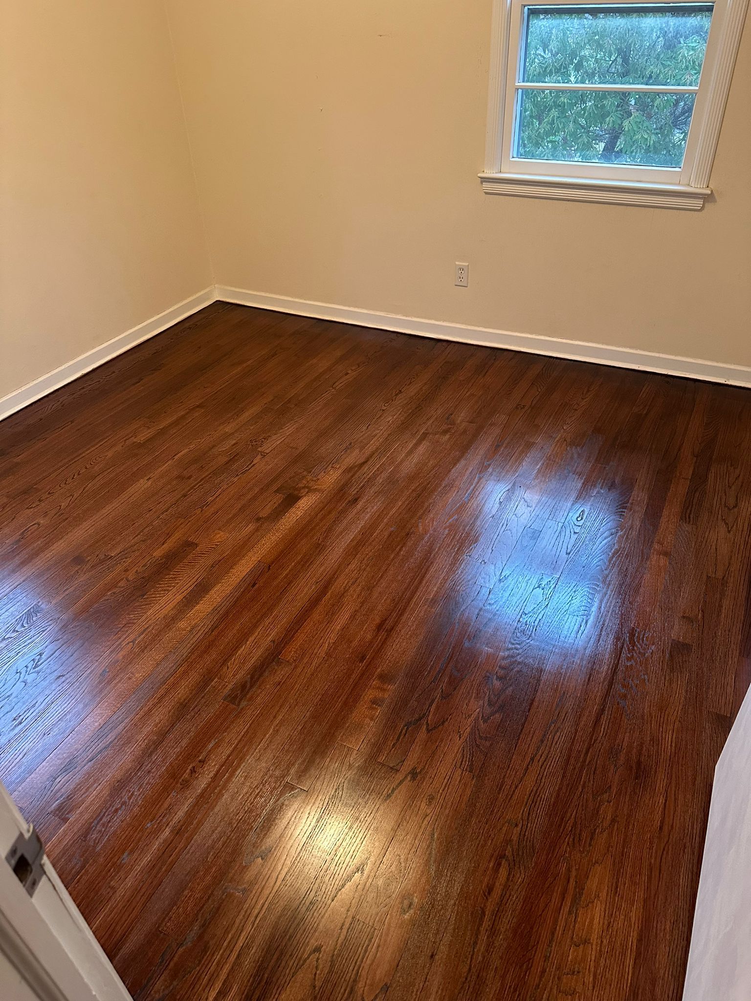 Red Oak Refinish using Duraseal Md Brown with Semi Gloss Finish by Footprints Floors Morristown