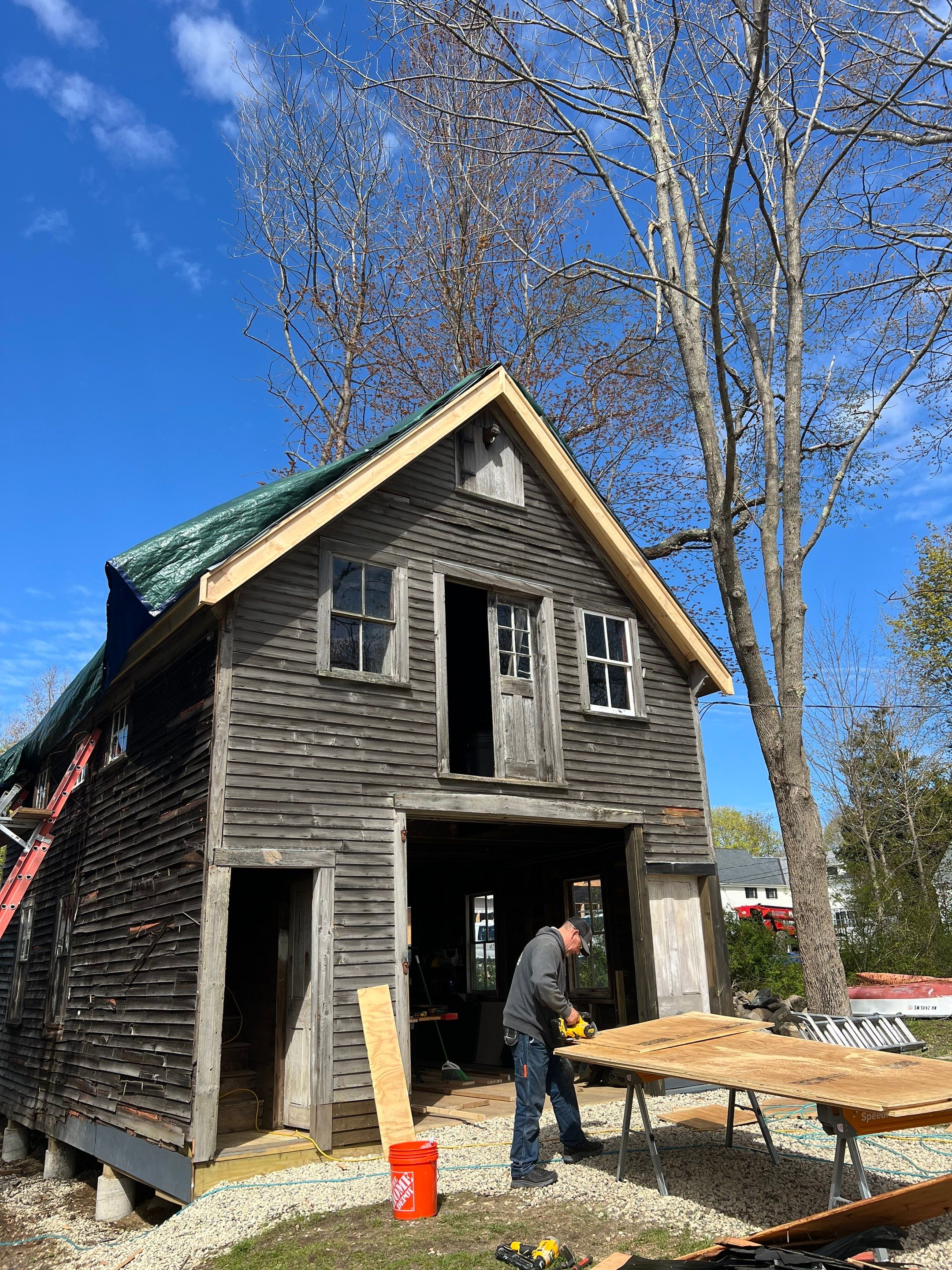 Just the beginning of a barn restoration in New Castle by Tall pine roofing