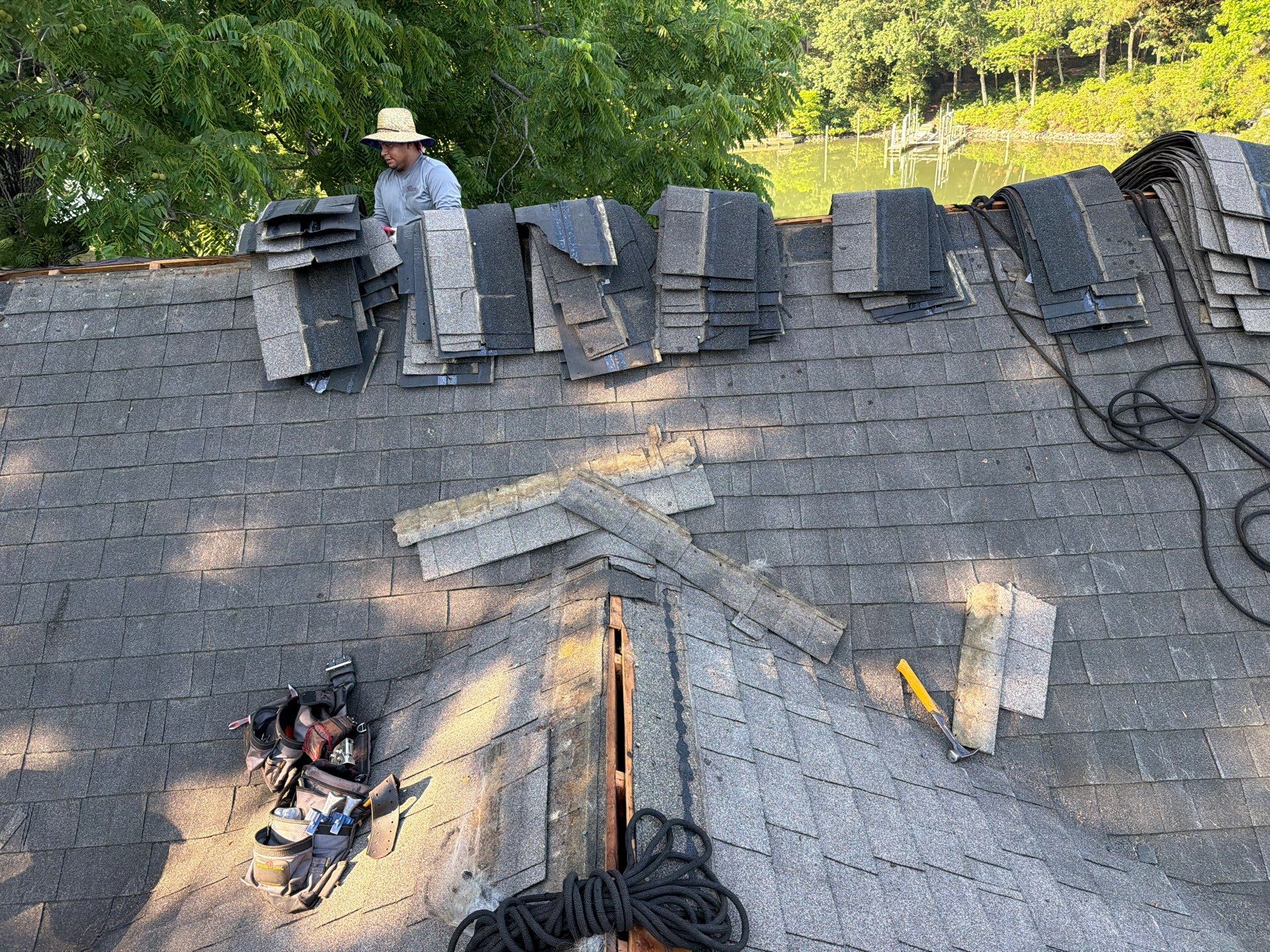 Complete Asphalt Shingle Roof Replacement and Sheathing Repair in Deltaville by Cade Construction