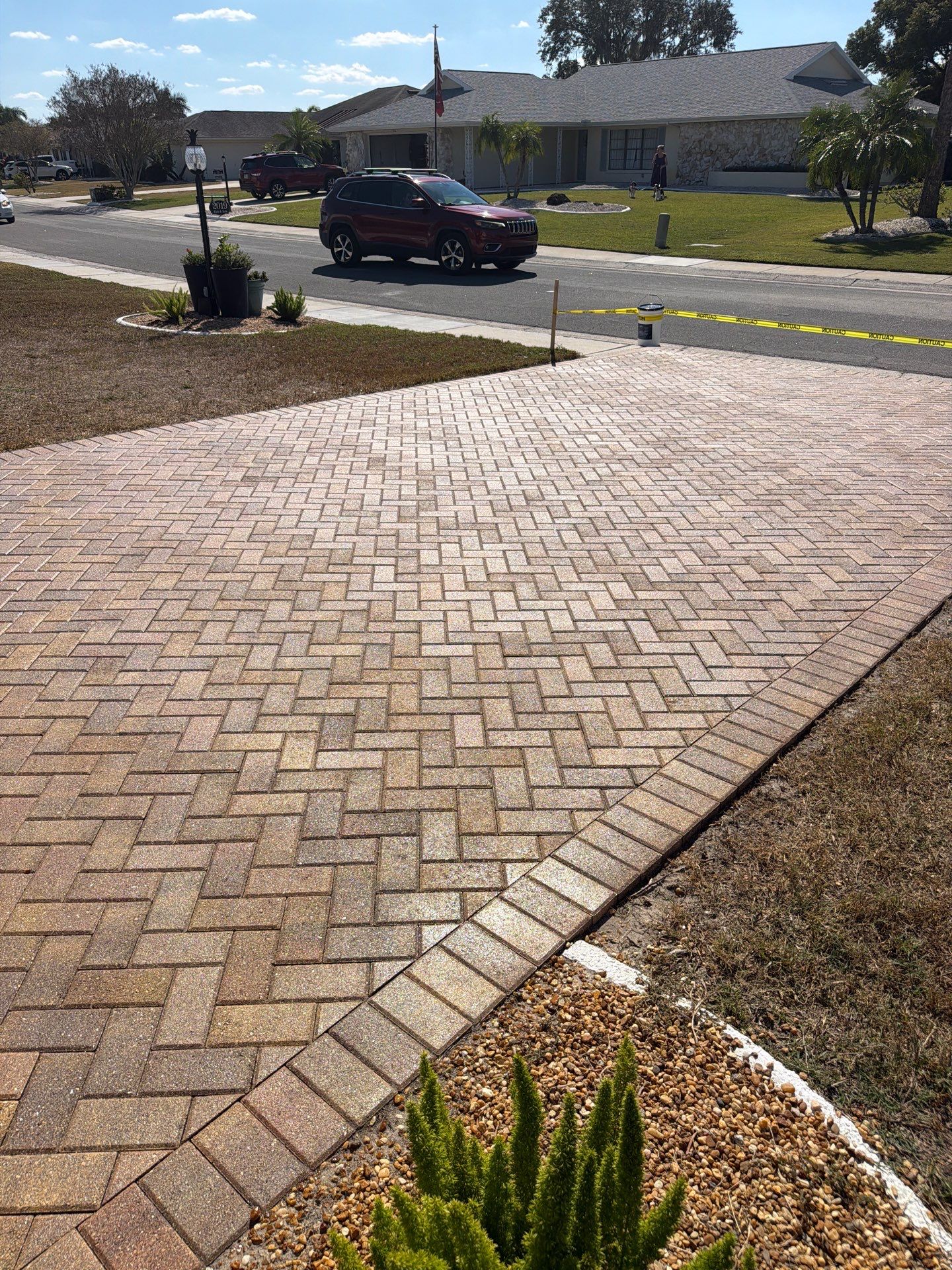 Restoring Herringbone Paver Driveway and Walkway in Sun City Center by Supreme Paver Experts