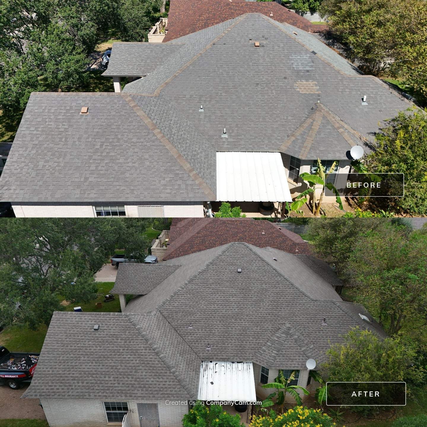 Residential Roof Replacement with Gray Composite Asphalt Shingles in Laredo by JM Flores Roofing & Construction, Inc
