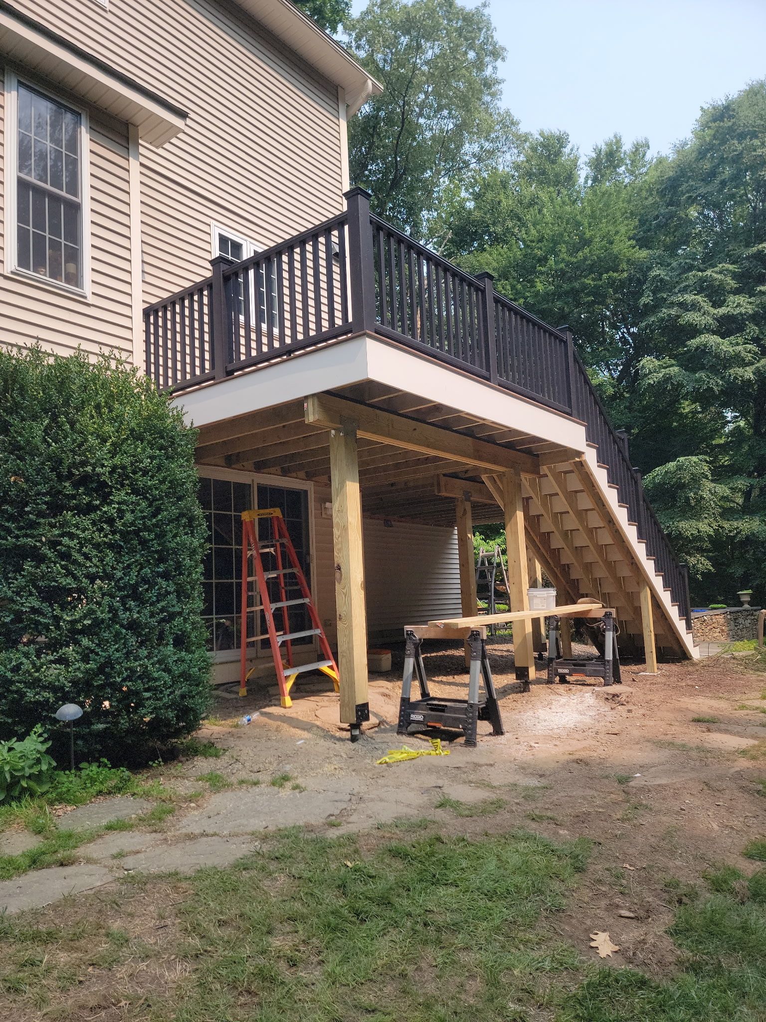 Deck Replacement, using Trex Select Whiskey Barrel and Transcend Railings in Black. by DiGiorgi Roofing and Siding Inc
