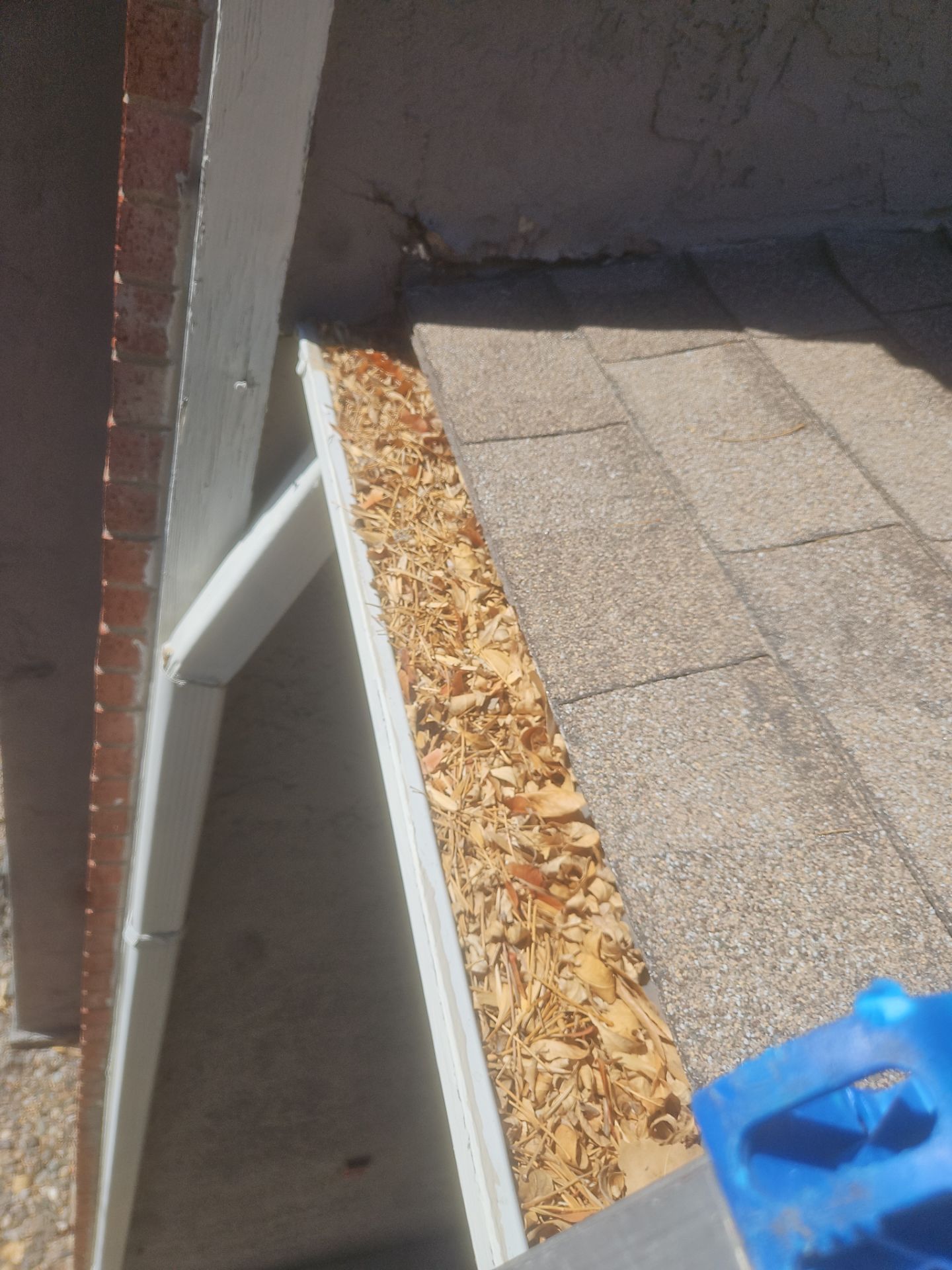 Commercial gutter cleaning New Mexico before photo with filled gutters
