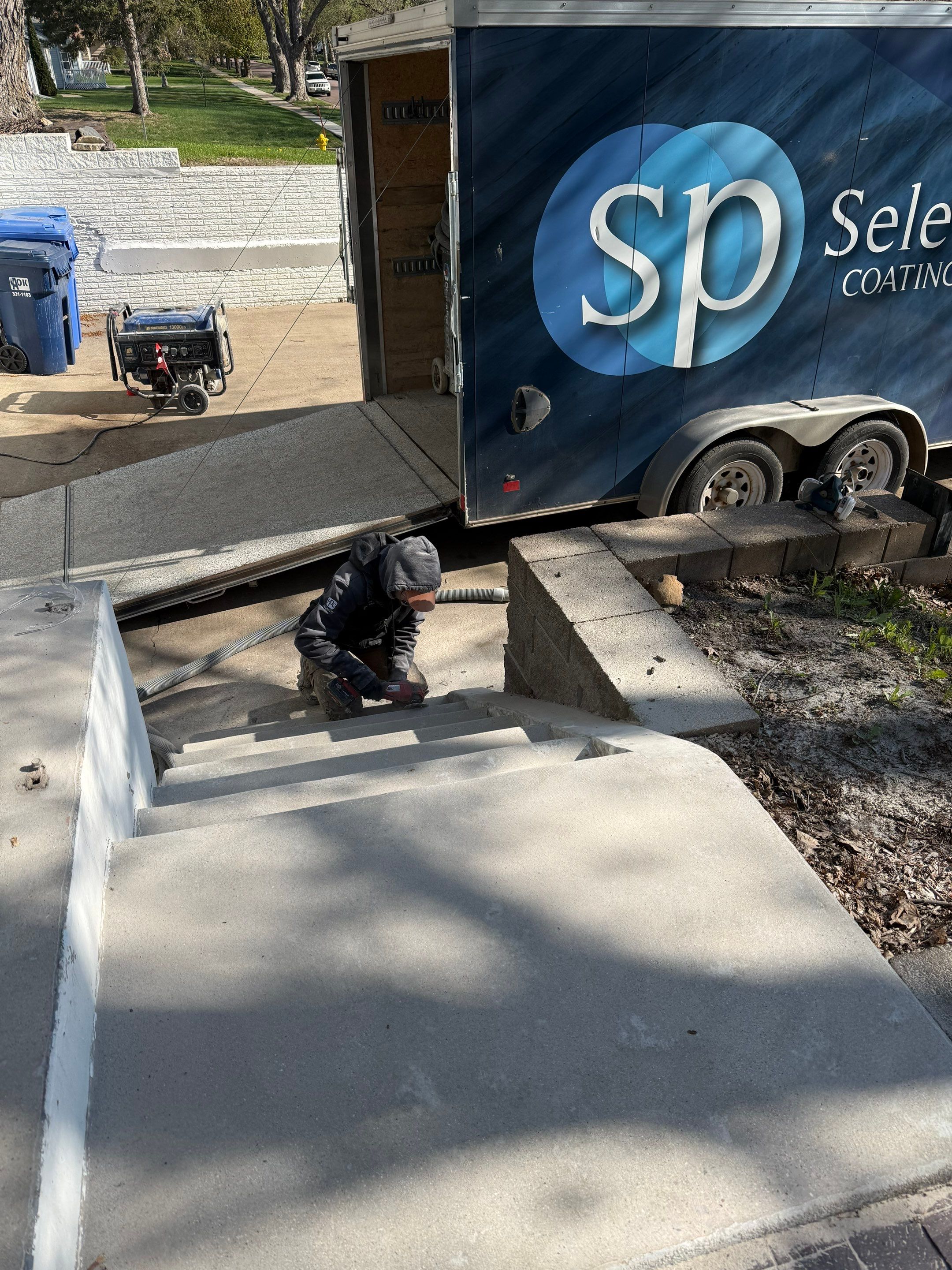 Grey Polyaspartic Porch and Stair Resurfacing in Sioux Falls by Select Painting, Coatings & Garage Cabinets
