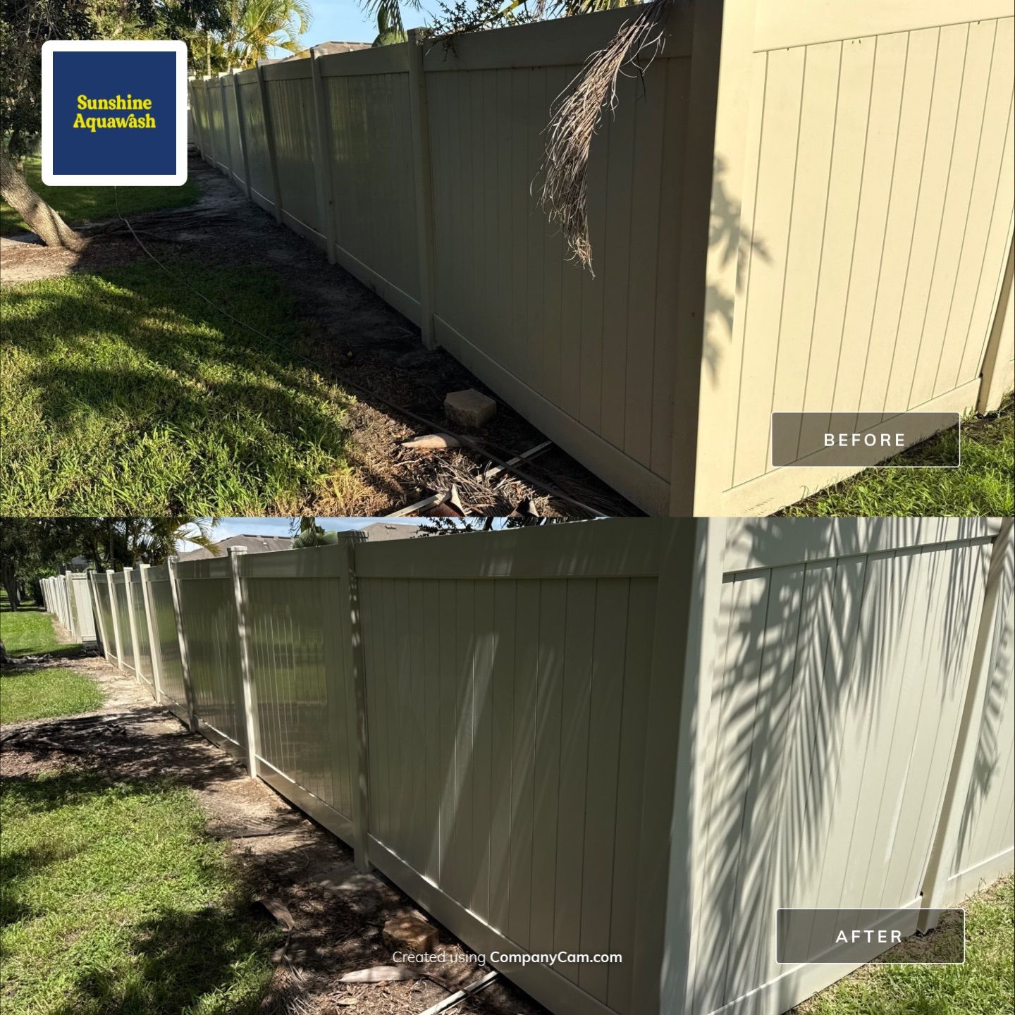2-Story Stucco House Wash & Tan Vinyl Fence Cleaning | Sheffield Glen Palmetto, FL by Sunshine AquaWash