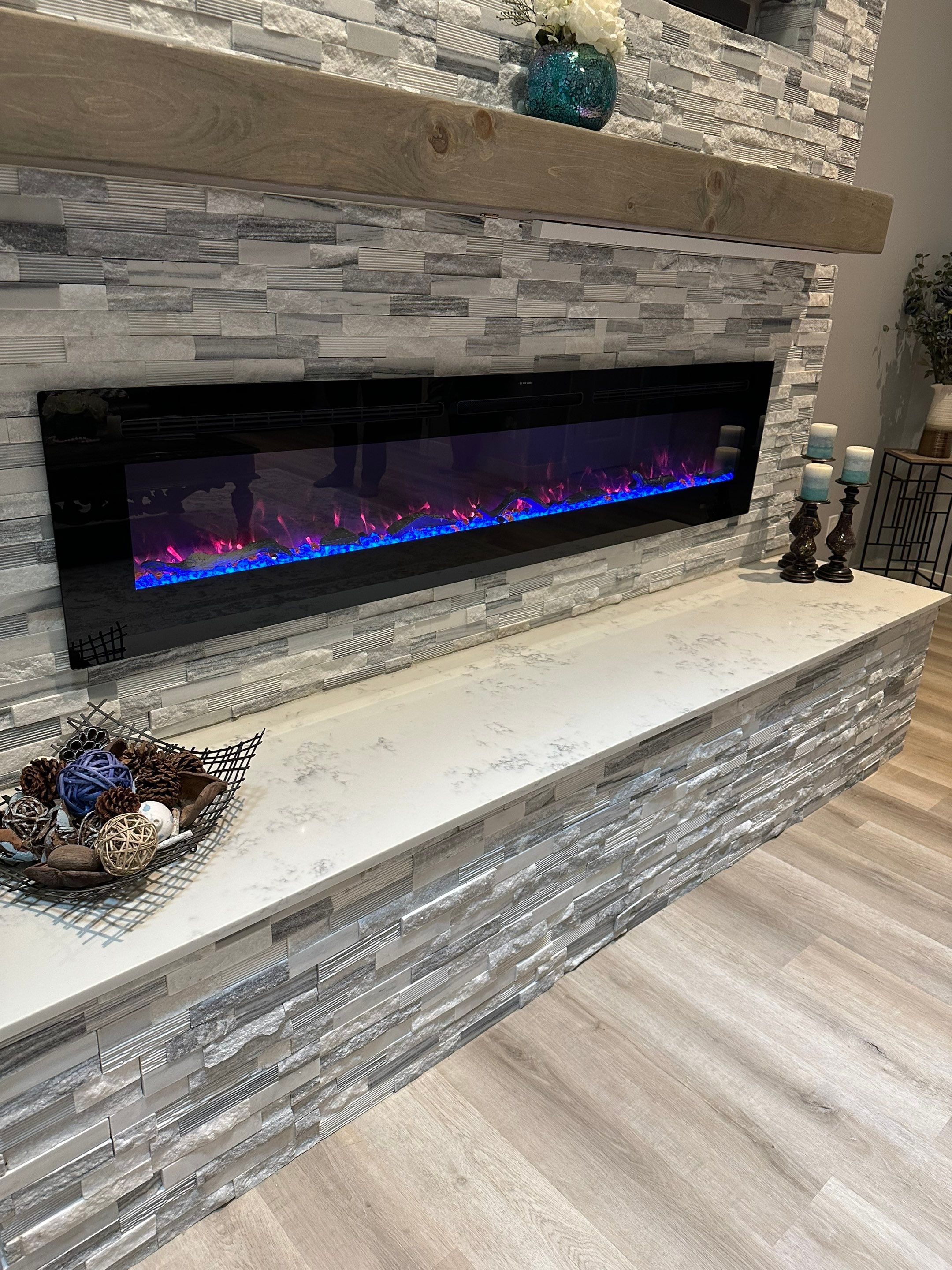Stacked Stone Electric Fireplace by Footprints Floors of Chandler 