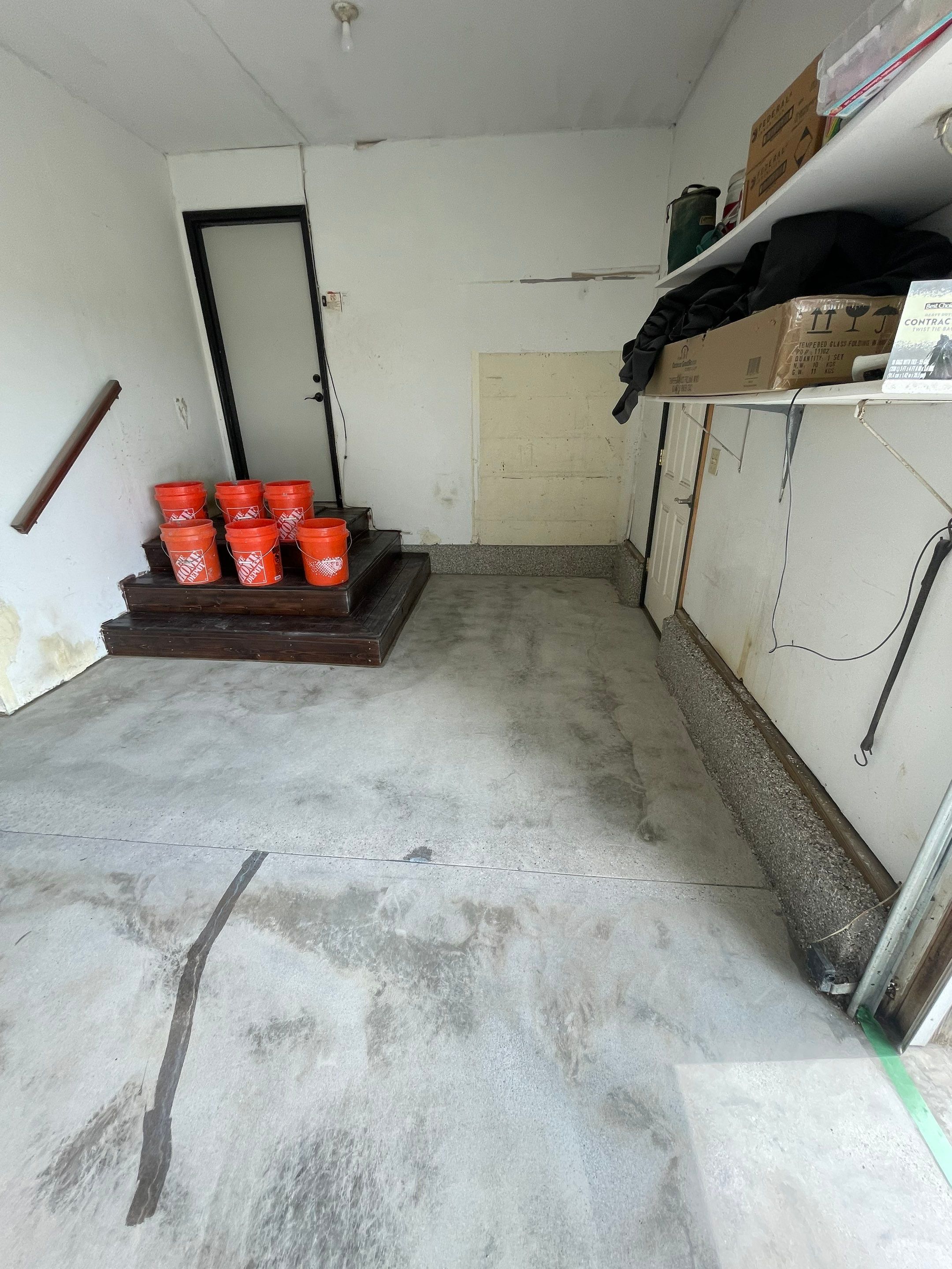 Hartford Residential Garage Floor Transformation With Decorative Chip Coating by Select Painting, Coatings & Garage Cabinets