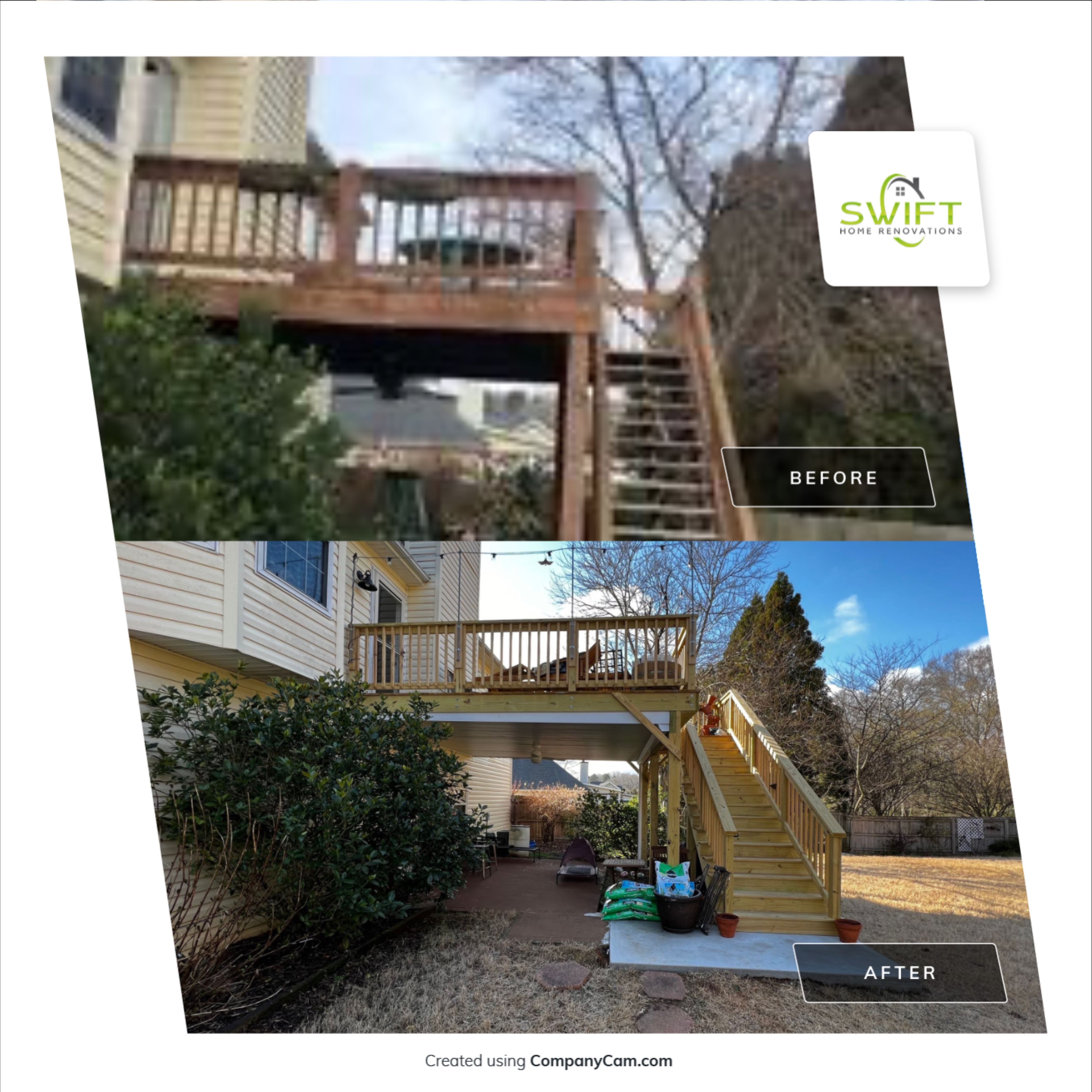Elevated Wooden Deck Replacement and Under-Deck Ceiling in Cartersville by Swift Home Renovations