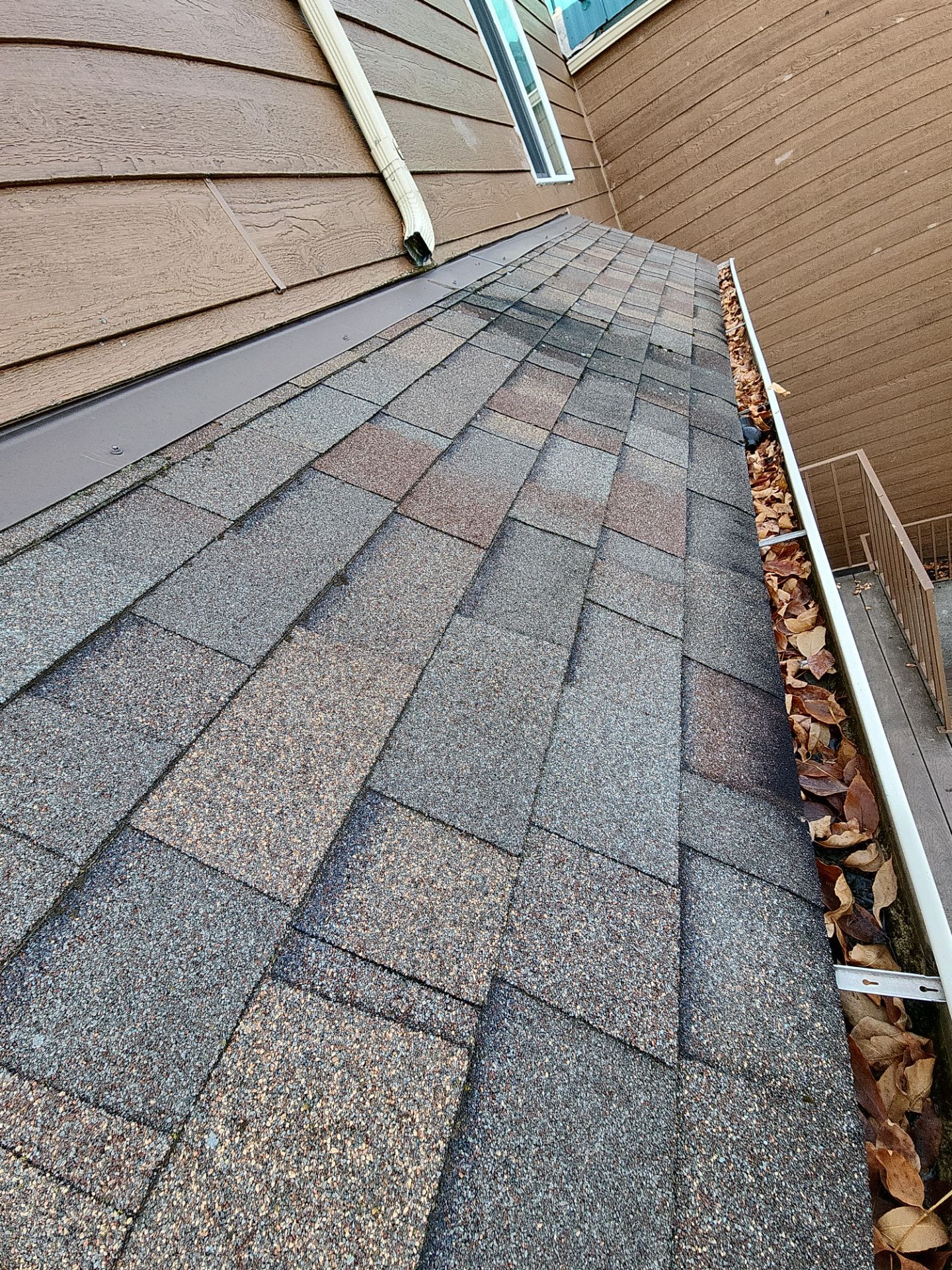 Commercial gutter cleaning Montana before photo with filled gutters