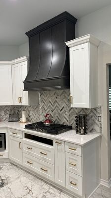 Luxury White Kitchen Remodel in The Dominion Featuring Custom Cabinetry and Marble Finishes