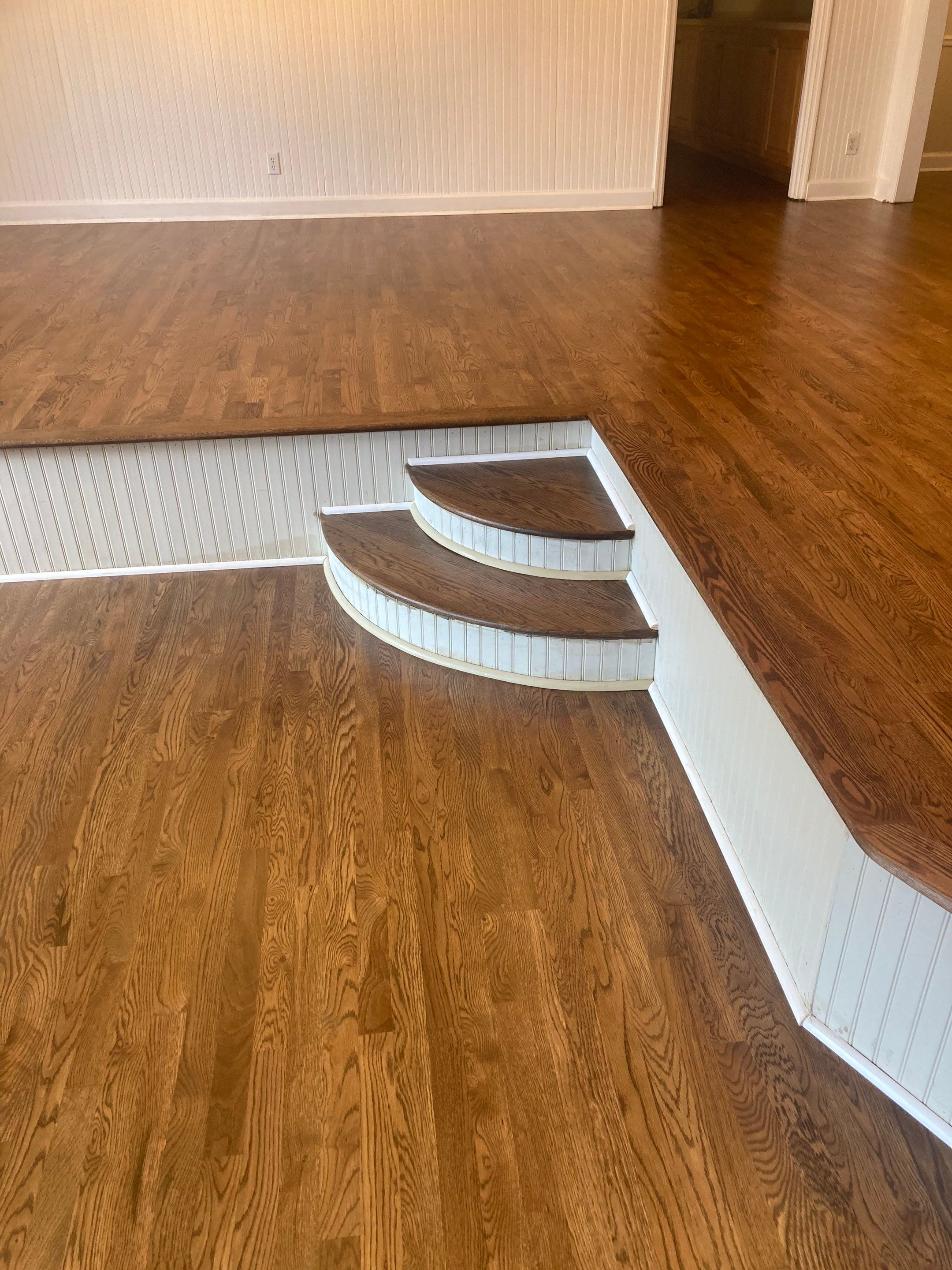 Red and White oak refinish with Duraseal Special Walnut Stain by Footprints Floors of Nashville