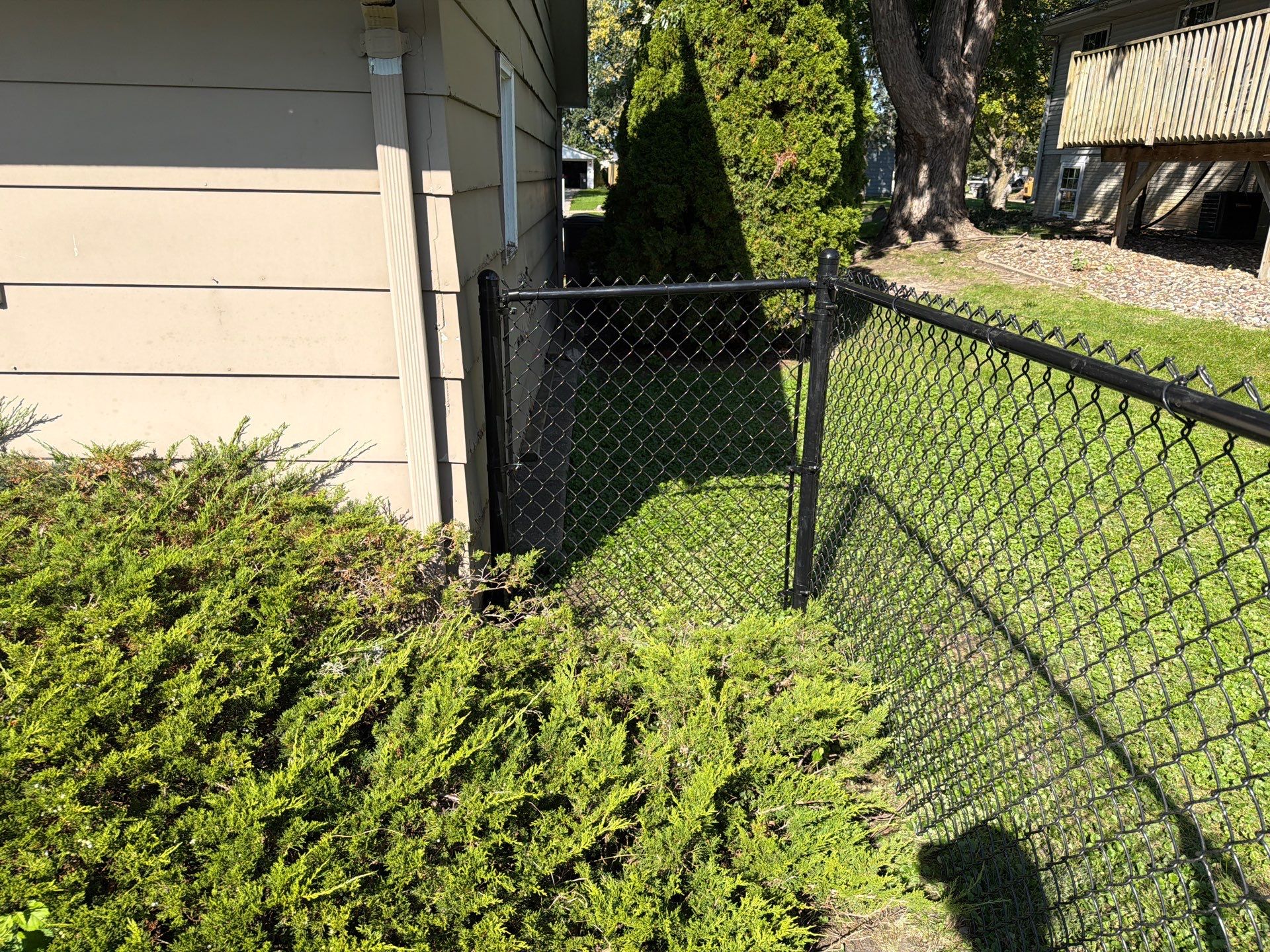Custom Vinyl Privacy and Black Chain Link Fence Installation in Cedar Falls by Perfect Picket Fence and Stain