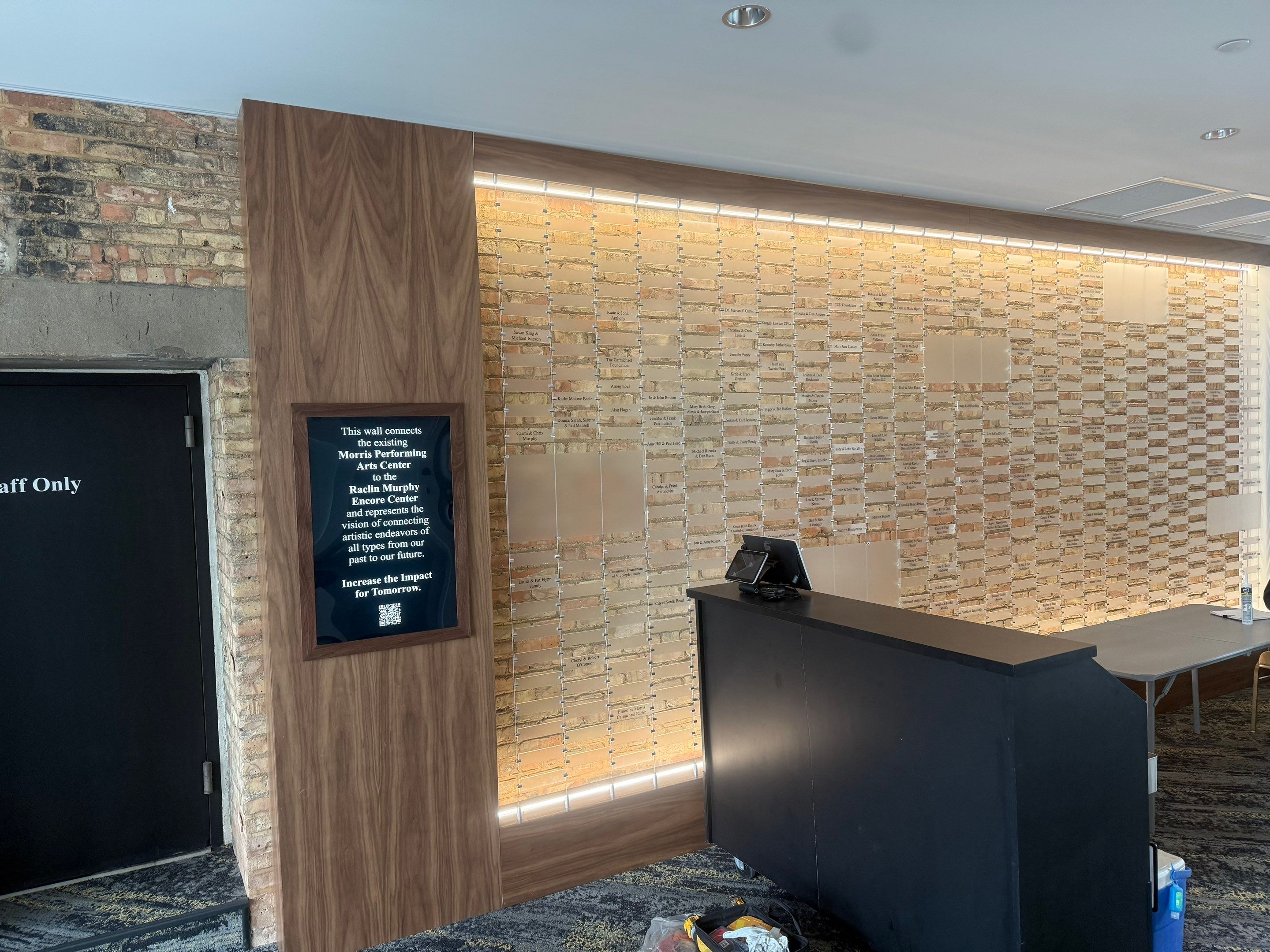 Custom Donor Recognition Walls and Wayfinding for Cultural Arts Center by Hayes Design co