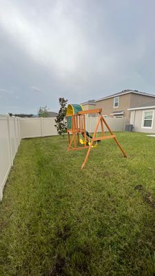 Tan Vinyl Privacy Fence Installation