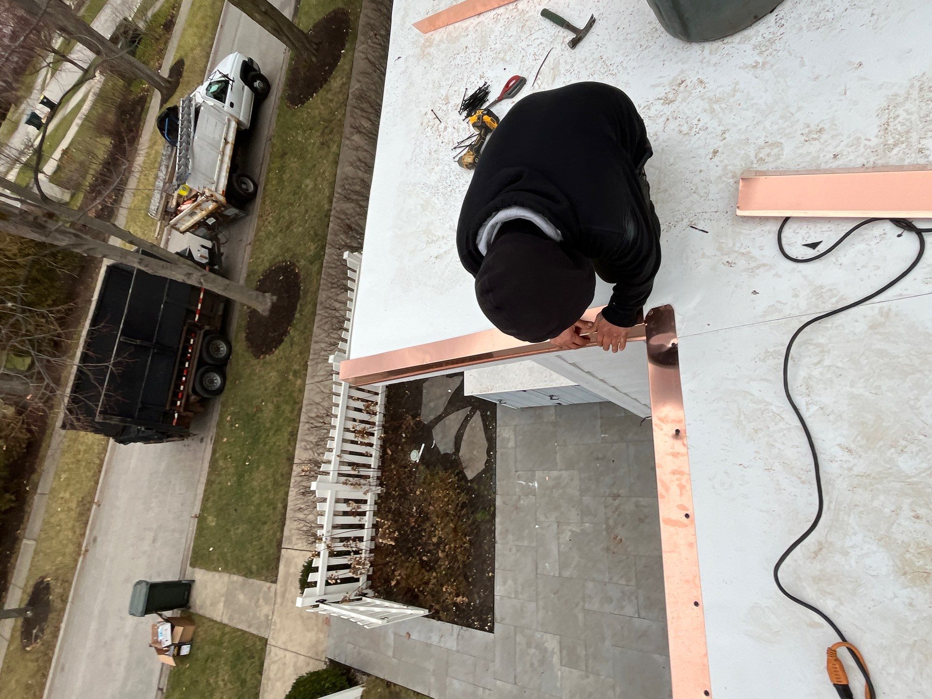 Asphalt Roof Replacement with Half Round Copper Gutter Installment by Custom Installations