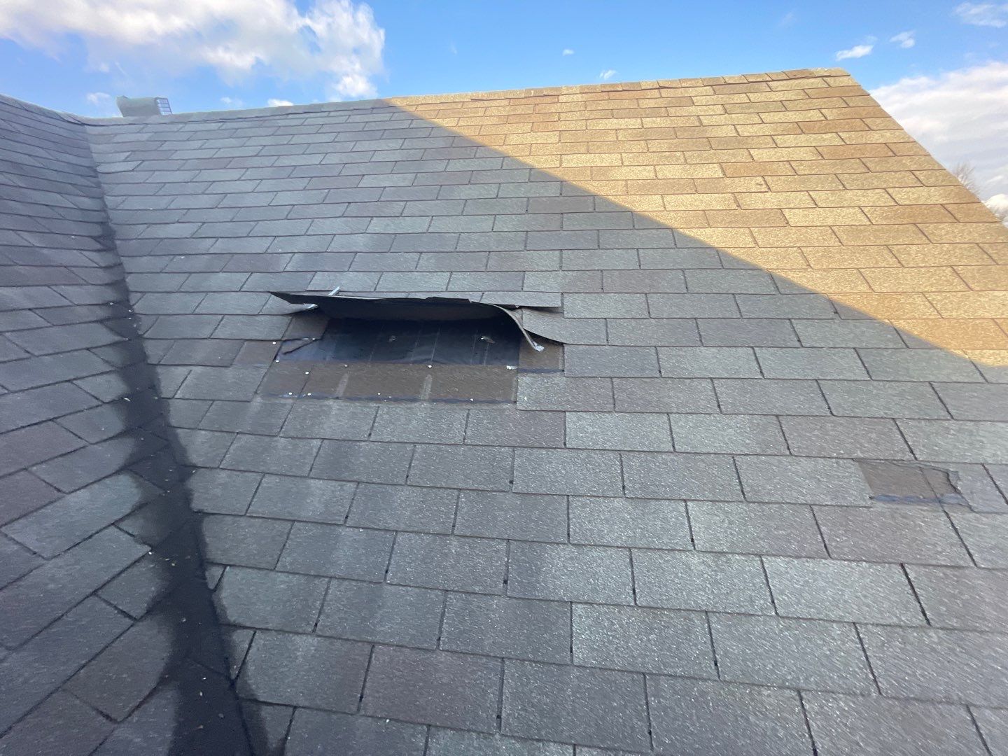 Tornado damage in Whiteland. Roof replacement, James Hardie siding, exterior paint, gutters, windows, doors by 317 Roofing & Restorations