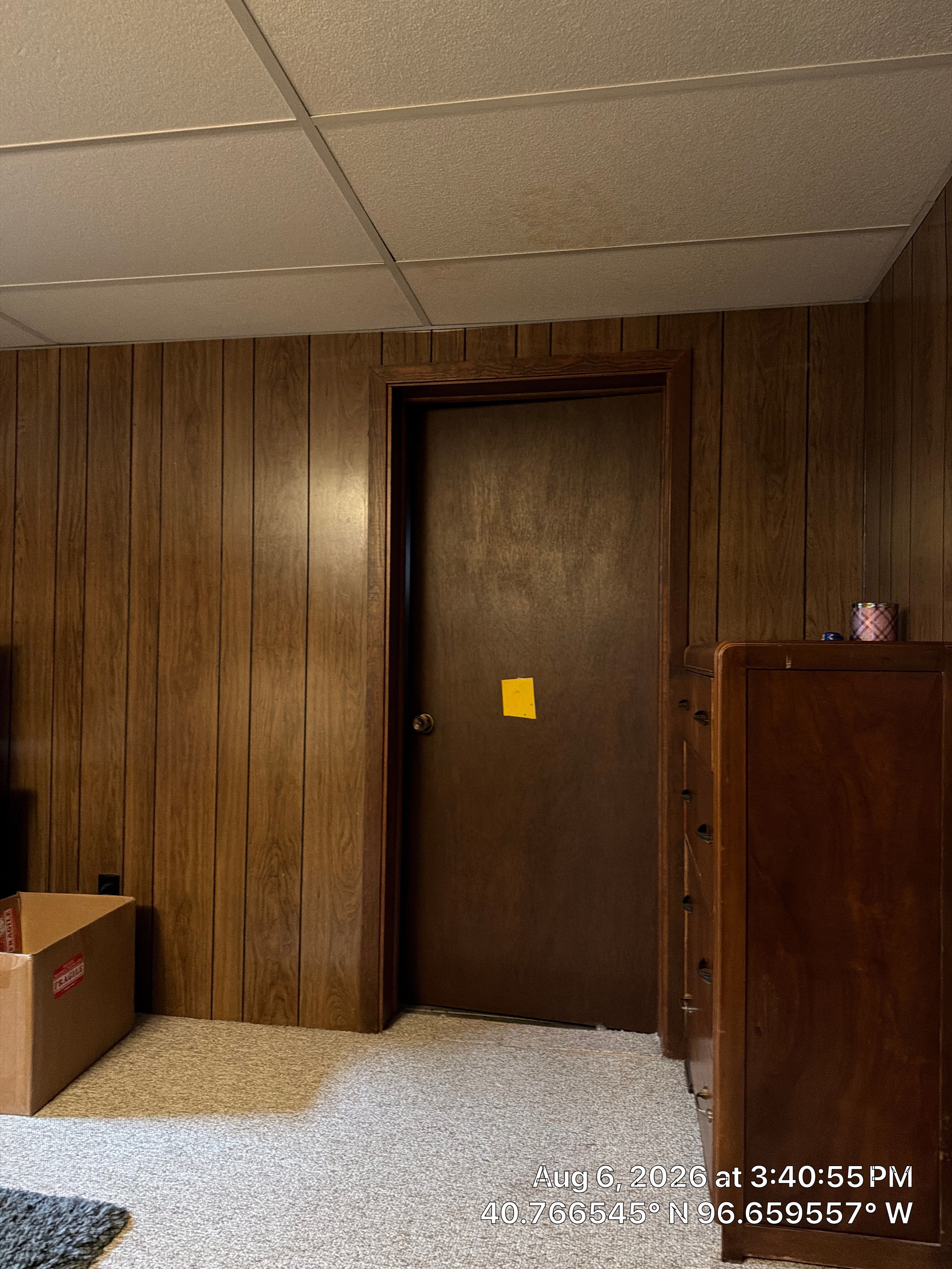 Basement Bedroom Interior Assessment and Ceiling Repair in Lincoln by CompanyCam Sales Demo