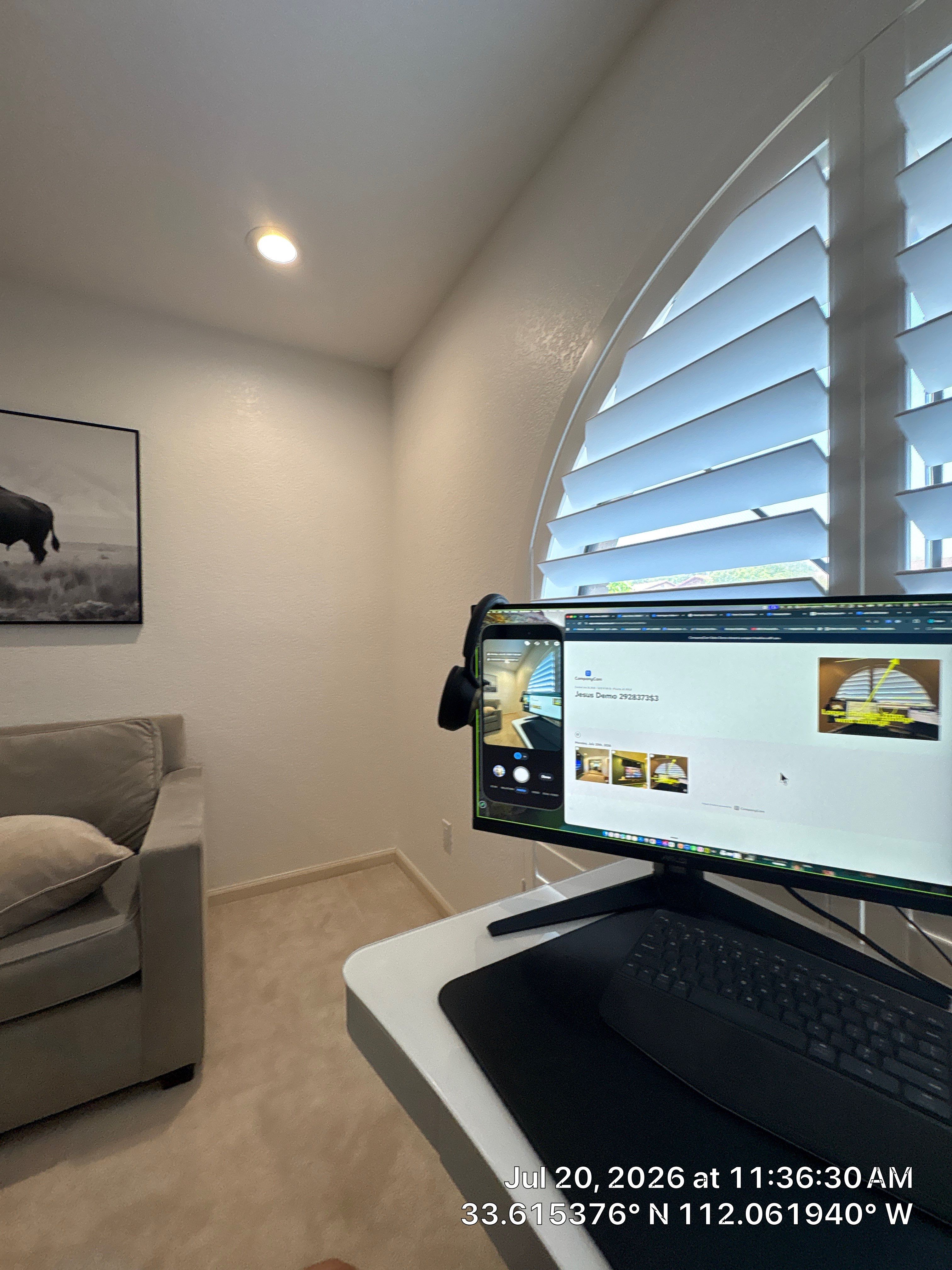 Arched Window Shutter Installation and Modern Home Office Setup in Phoenix by CompanyCam Sales Demo
