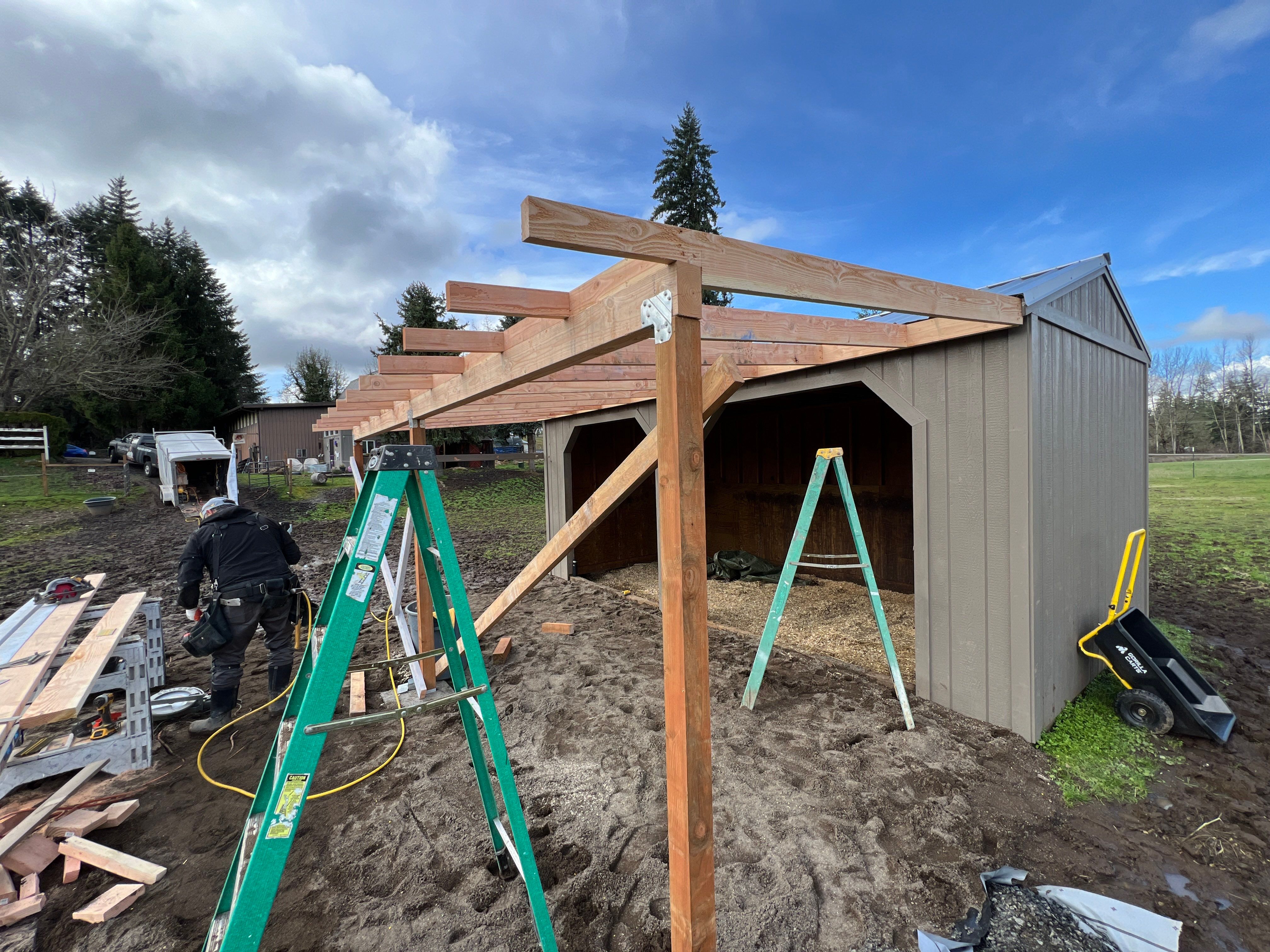Shed Cover using Pressure Treated Posts by Villegas Remodeling, LLC