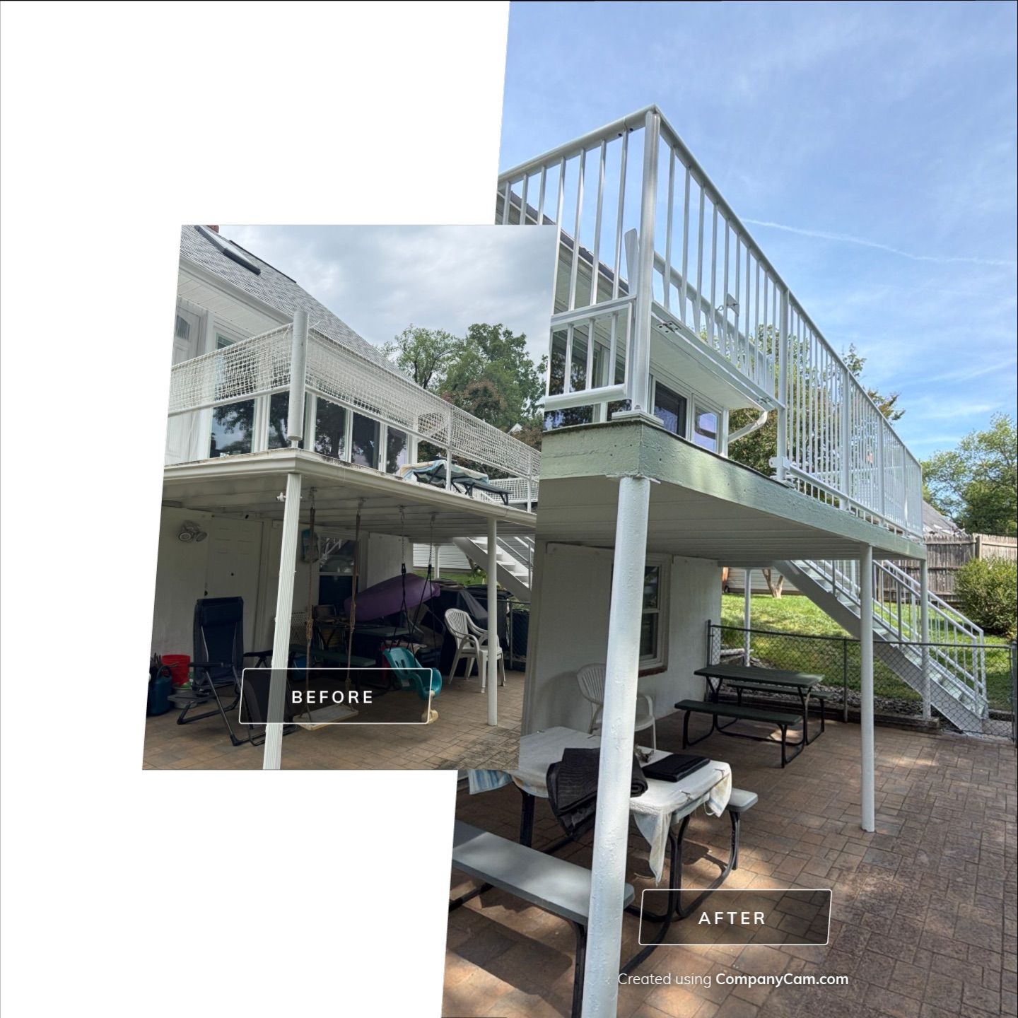 White Powder-Coated Outdoor Railings in Rockville & Staircase and Deck Refurbishment  by Capitol Iron Works