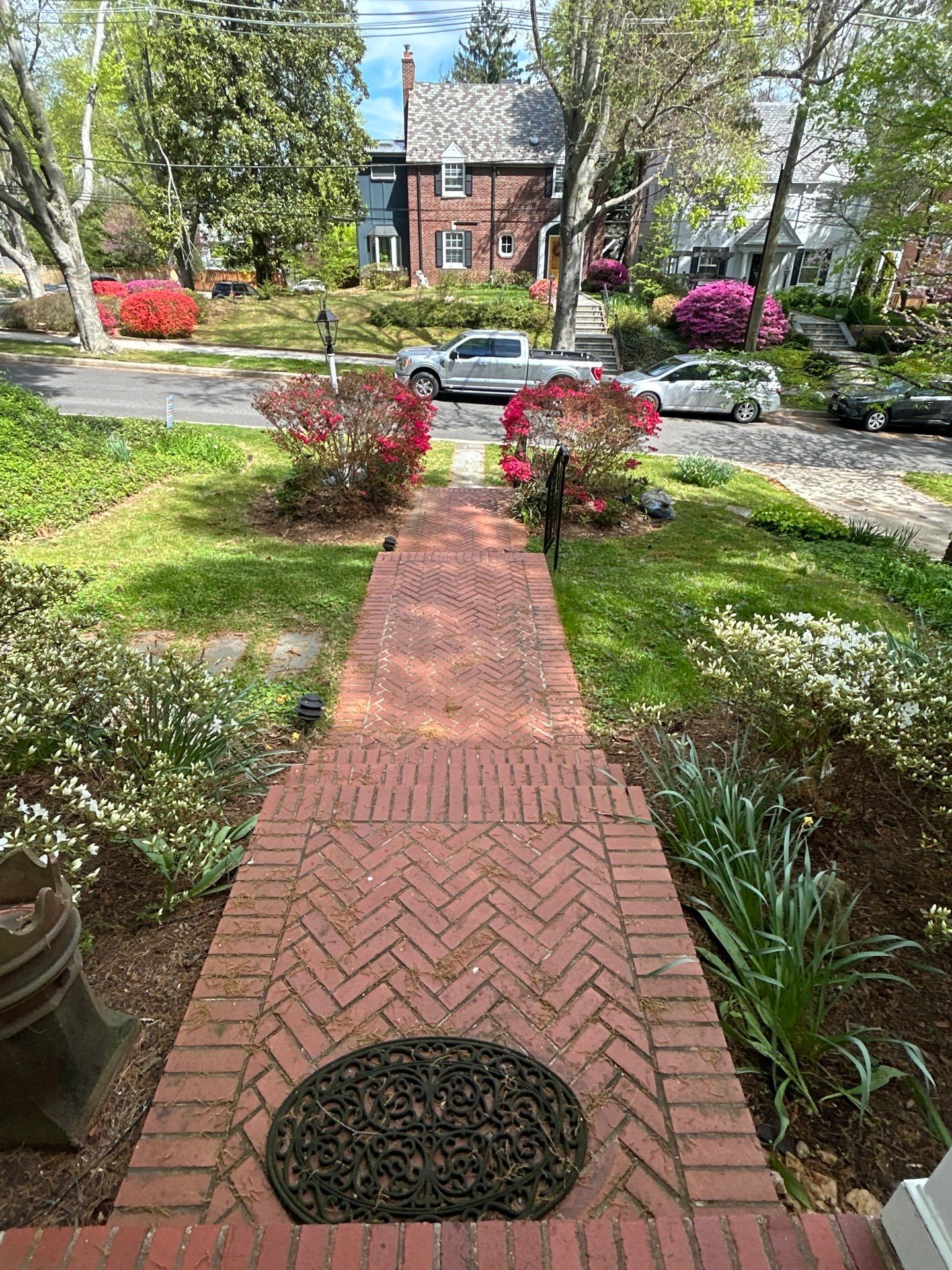 Custom Wrought Iron Handrails for Herringbone Brick Stairs in DC by Capitol Iron Works