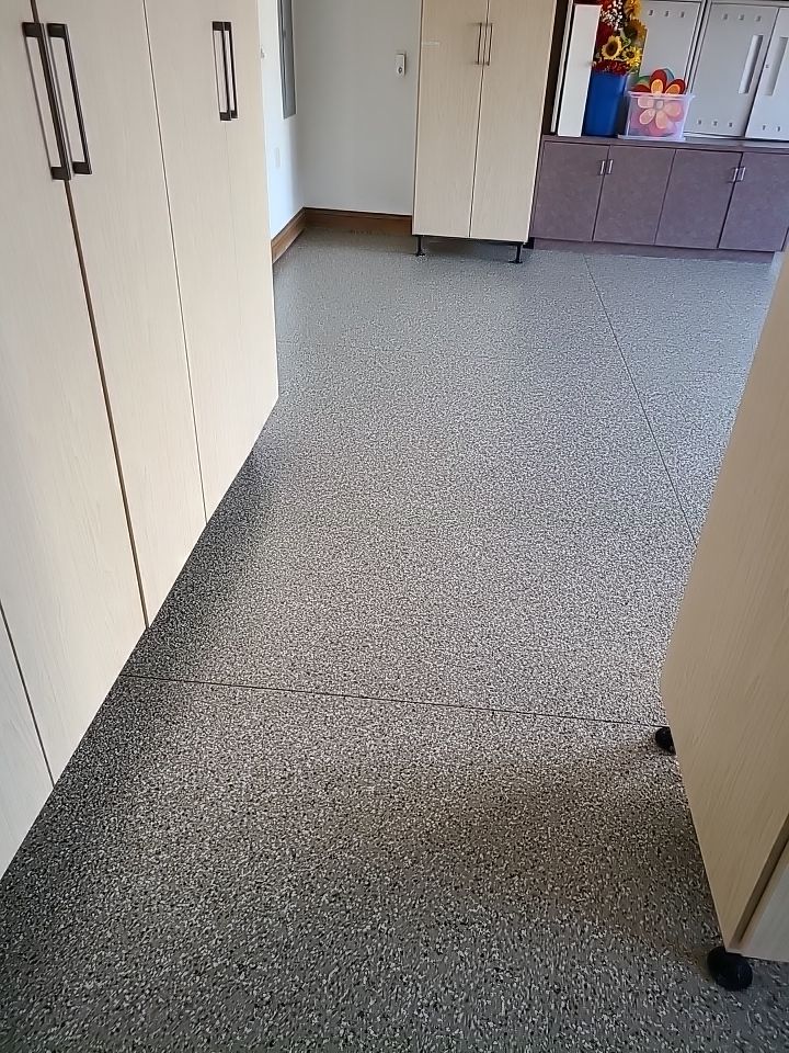 Garage Transformation using Pebble Beach by Croc Coatings, LLC