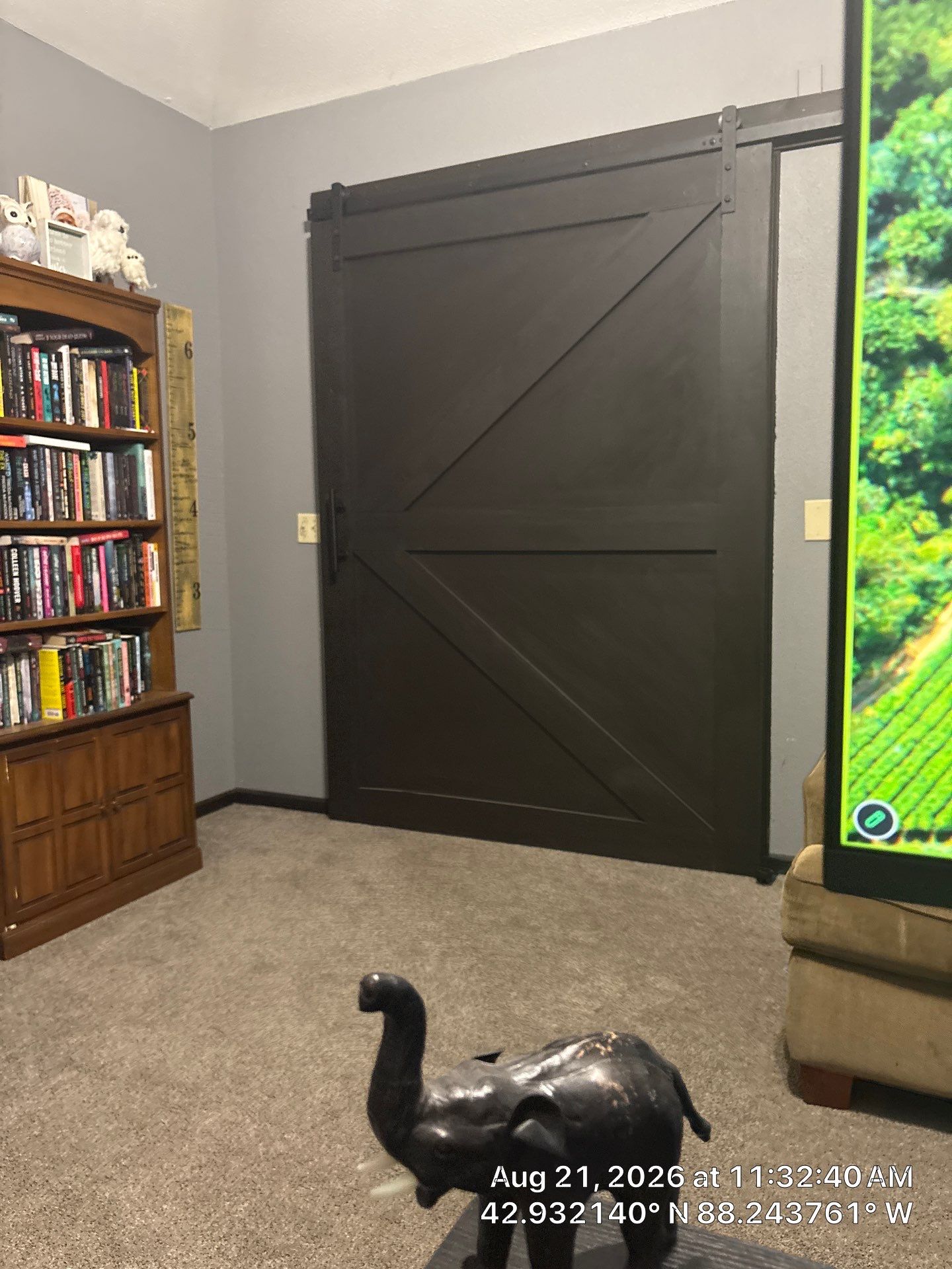 Dark Sliding Barn Door and Caged Light Ceiling Fan Installation in Waukesha by CompanyCam Sales Demo