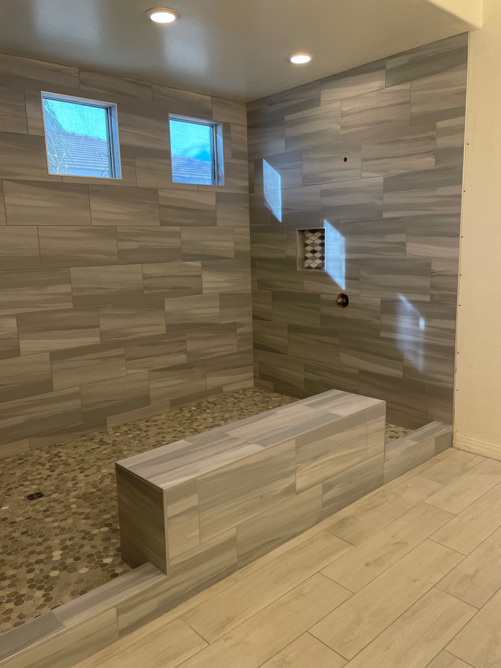 Wood Look Tile Floors and an Extra Large Shower  by Footprints Floors of Chandler 