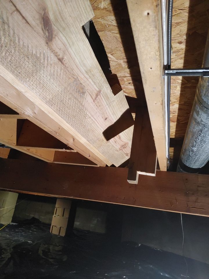 Crawl space encapsulation and Waterproofing using Structural Wood and Steel Reinforcements by Toledo Basement Repair 