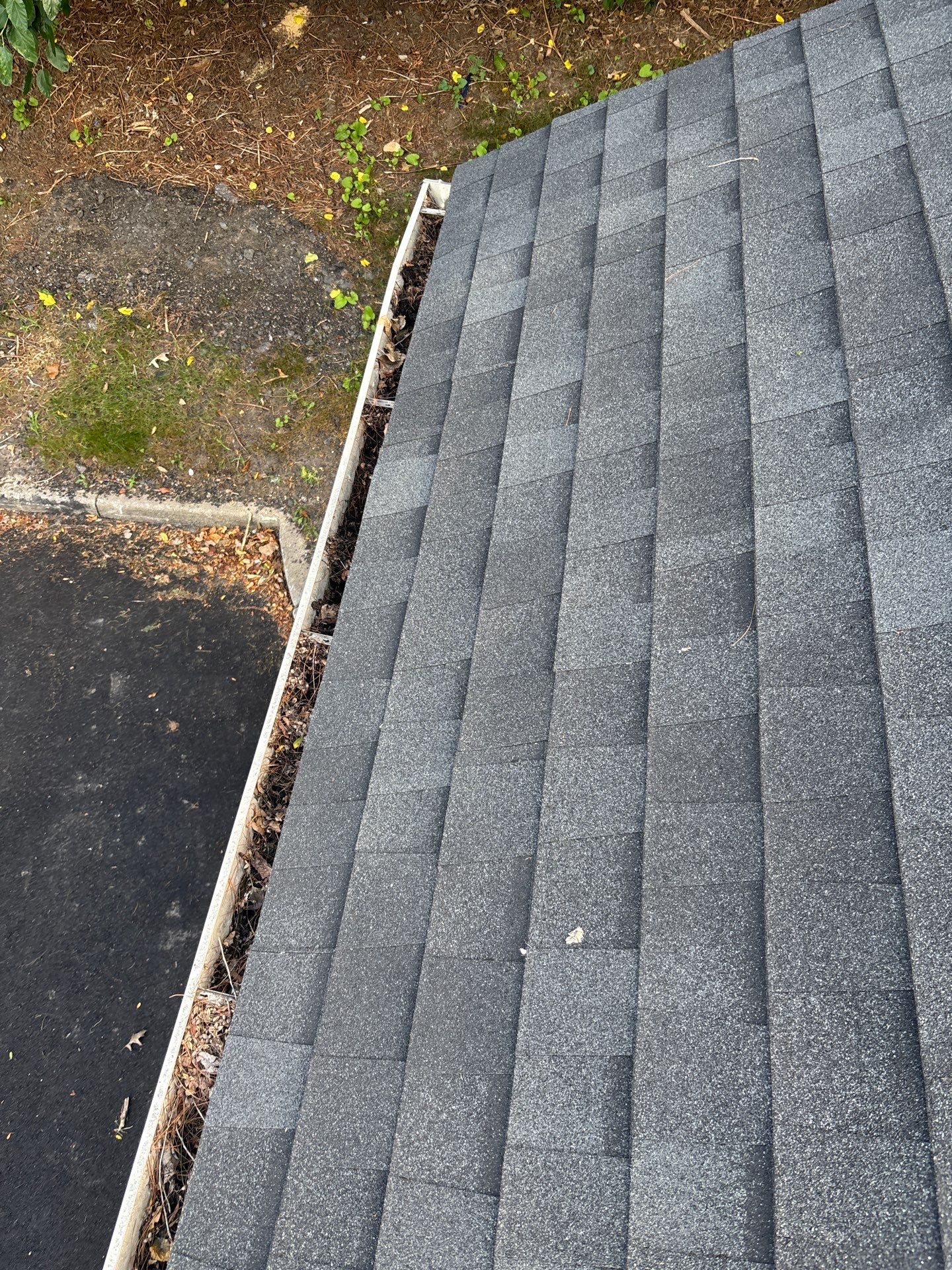 Commercial gutter cleaning Des Moines before photo with filled gutters