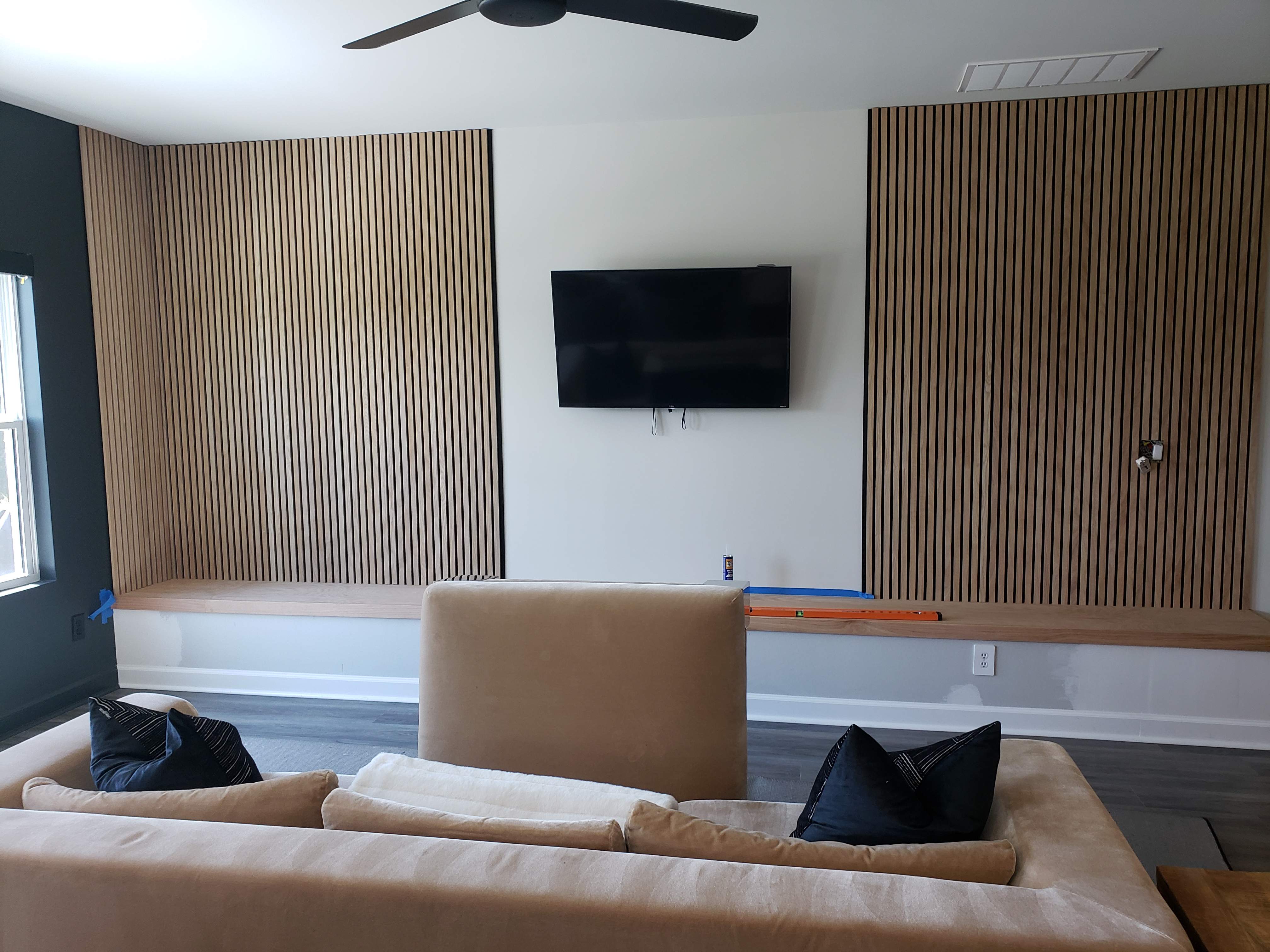 Custom Bench Build with Soundproofing Panels by A Step Above Handy LLC 