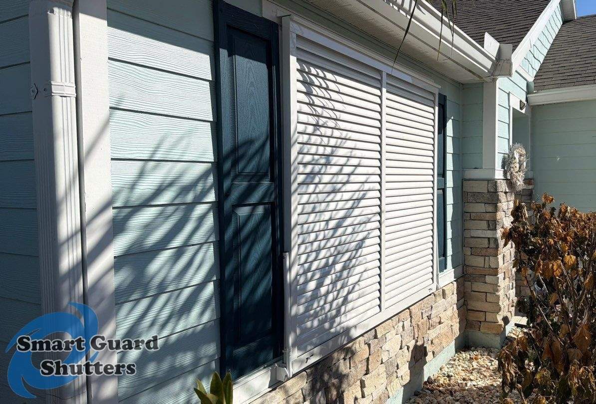 Impact Bahama Shutter in Signal White by Smart Guard Shutters