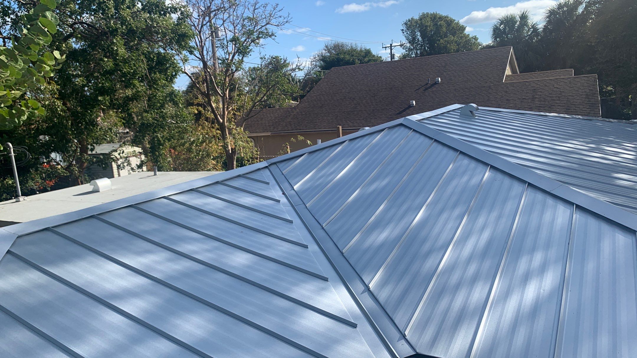Residential Roofing Installation using 1" Nail strip metal roof by BLUES BROTHERS ROOFING