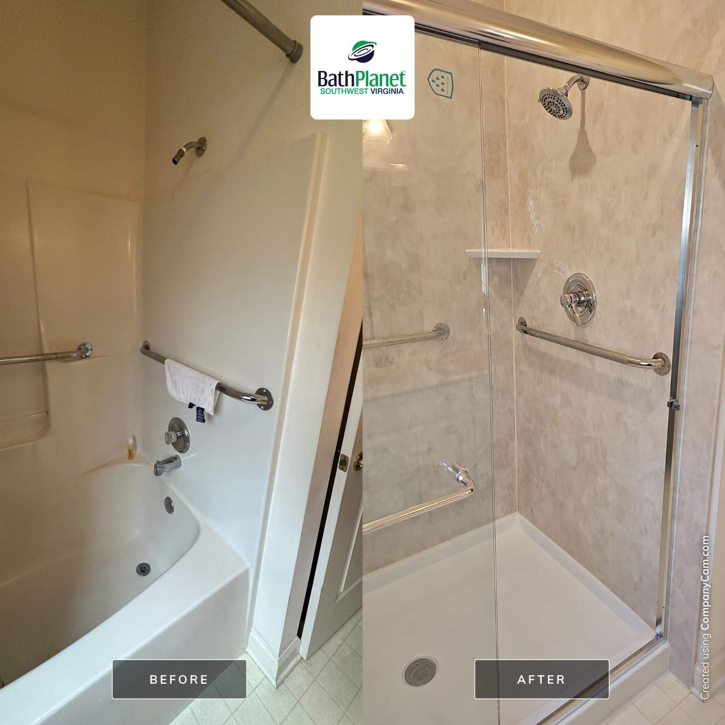 Tub to Shower in Travertine by BathPlanet SW Virginia