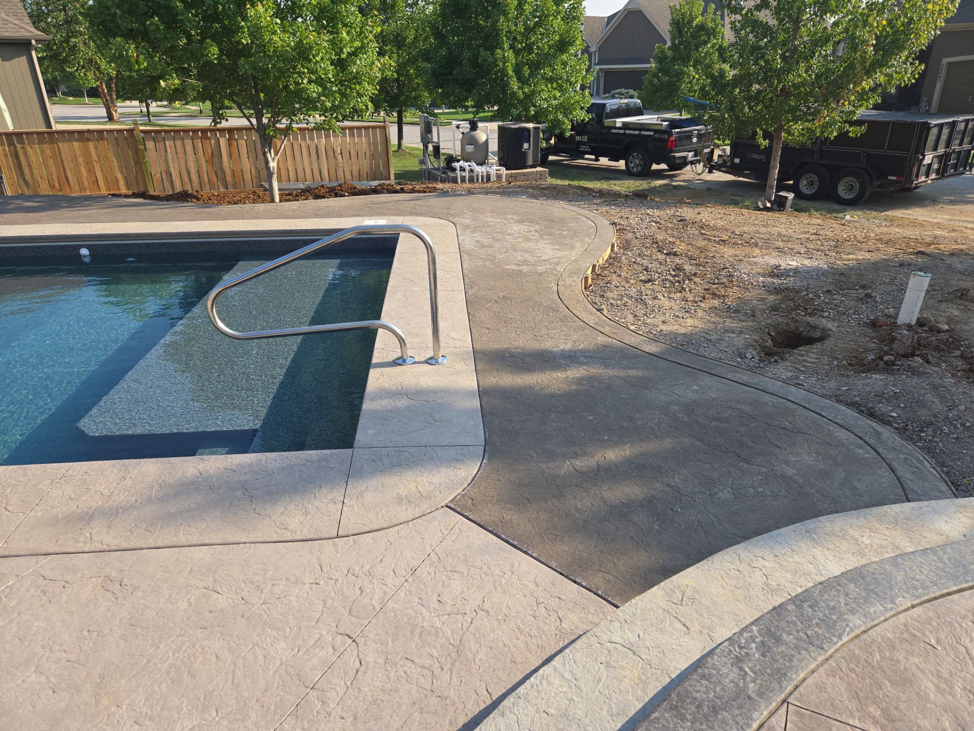 Back Yard Pool Patio by LAND ESCAPES LLC
