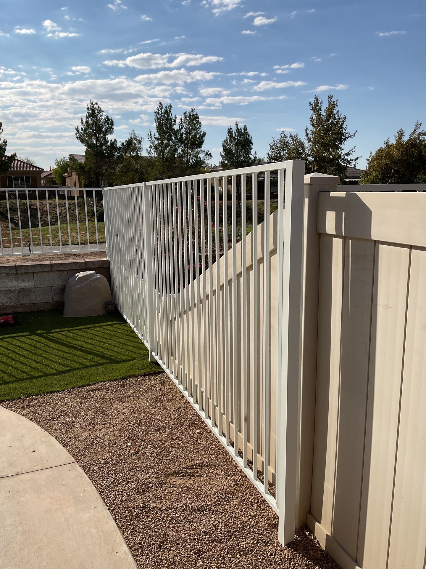 3ft White Wrought Iron on Block Wall by Fence Guys Inc. 