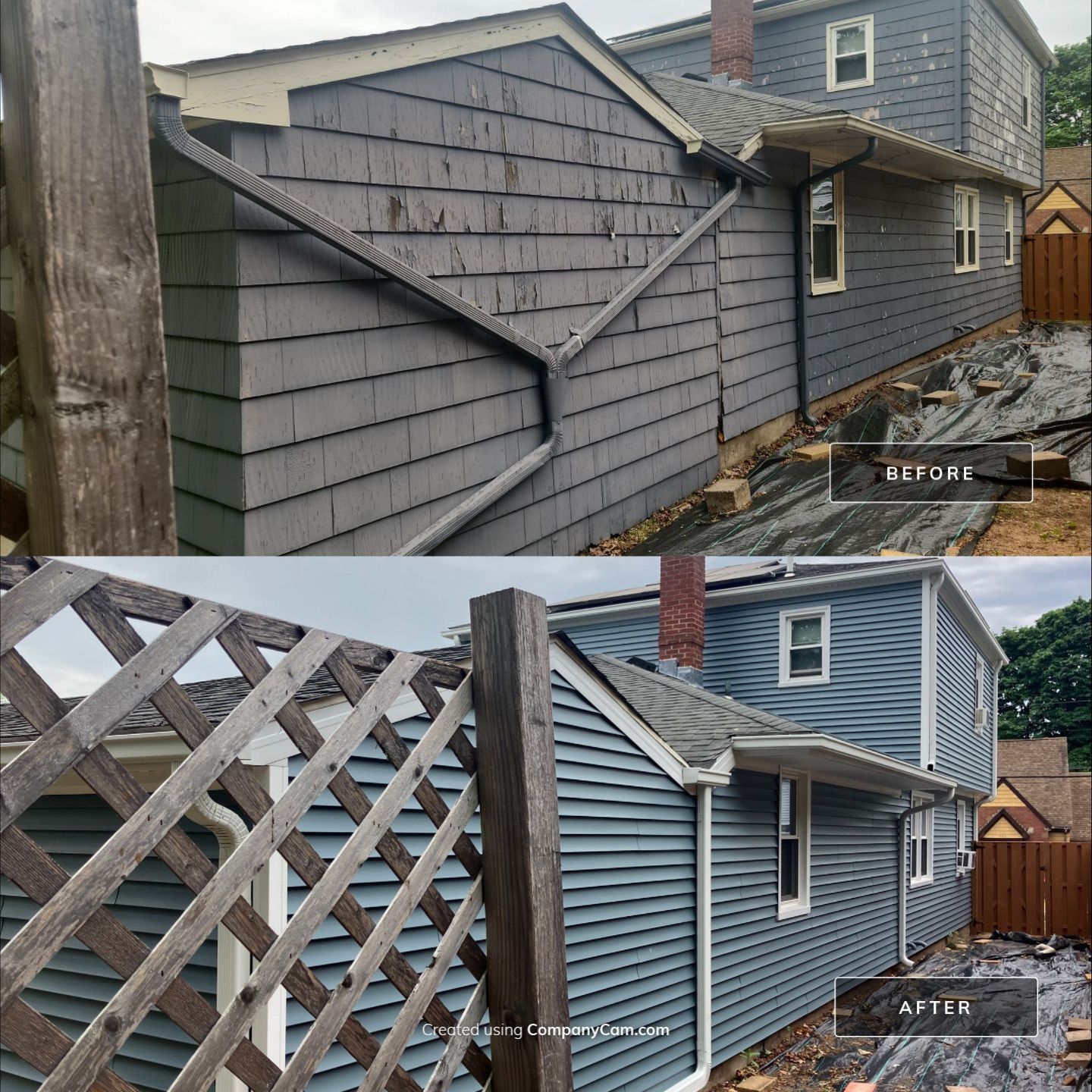 Siding Transformation with Cert Monogram D/4 x 12'6" clapboard, Wedgewood Blue by DiGiorgi Roofing and Siding Inc