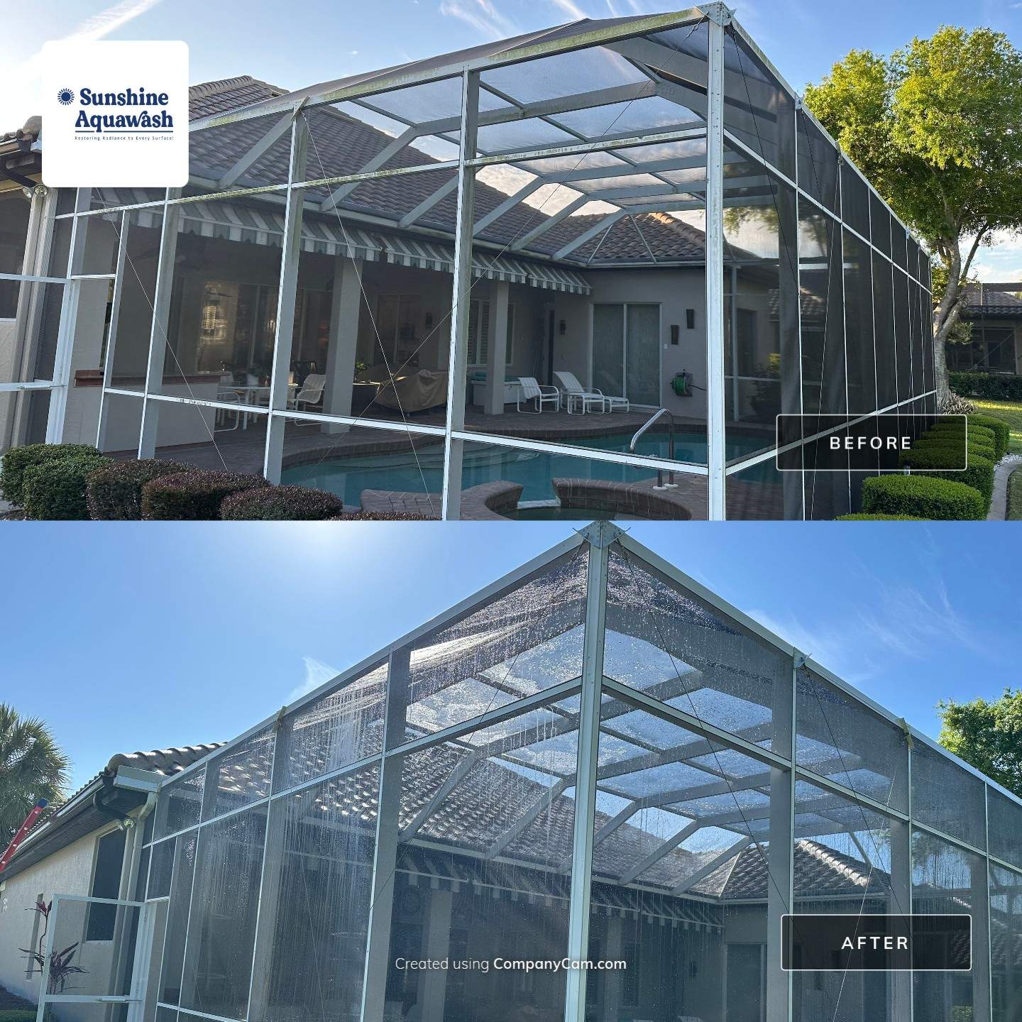 Paver Pool Deck and Screen Enclosure Cleaning in Lakewood Ranch, FL (Rosedale Highlands Community) by Sunshine AquaWash