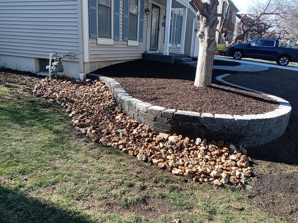Front Yard Landscape and Retaining Wall by LAND ESCAPES LLC