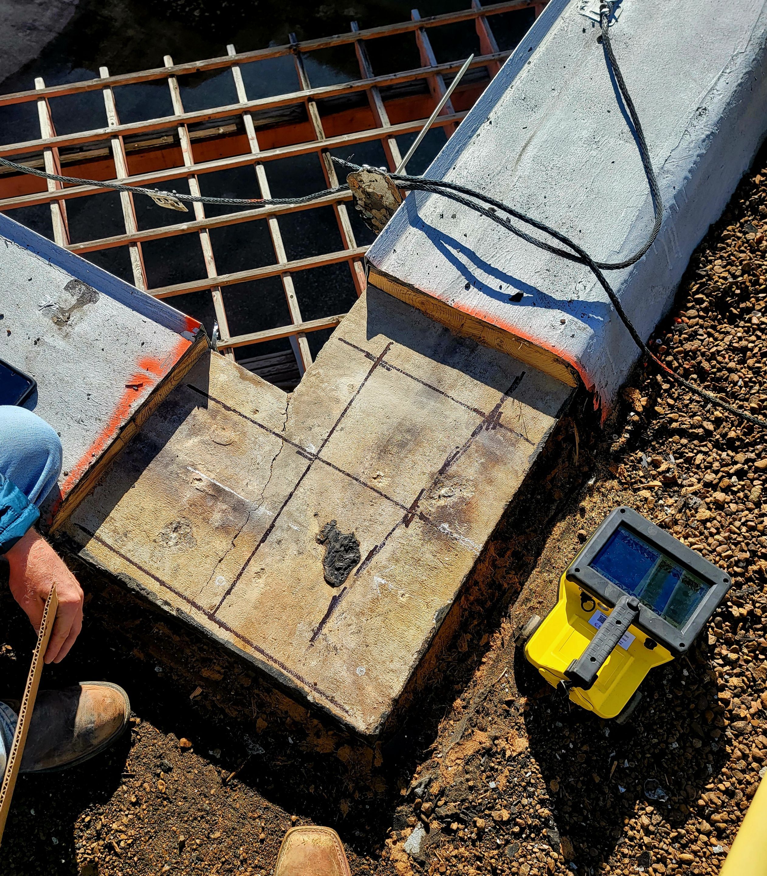 Scanning a roof section for rebar by Alsip Locating Service, LLC