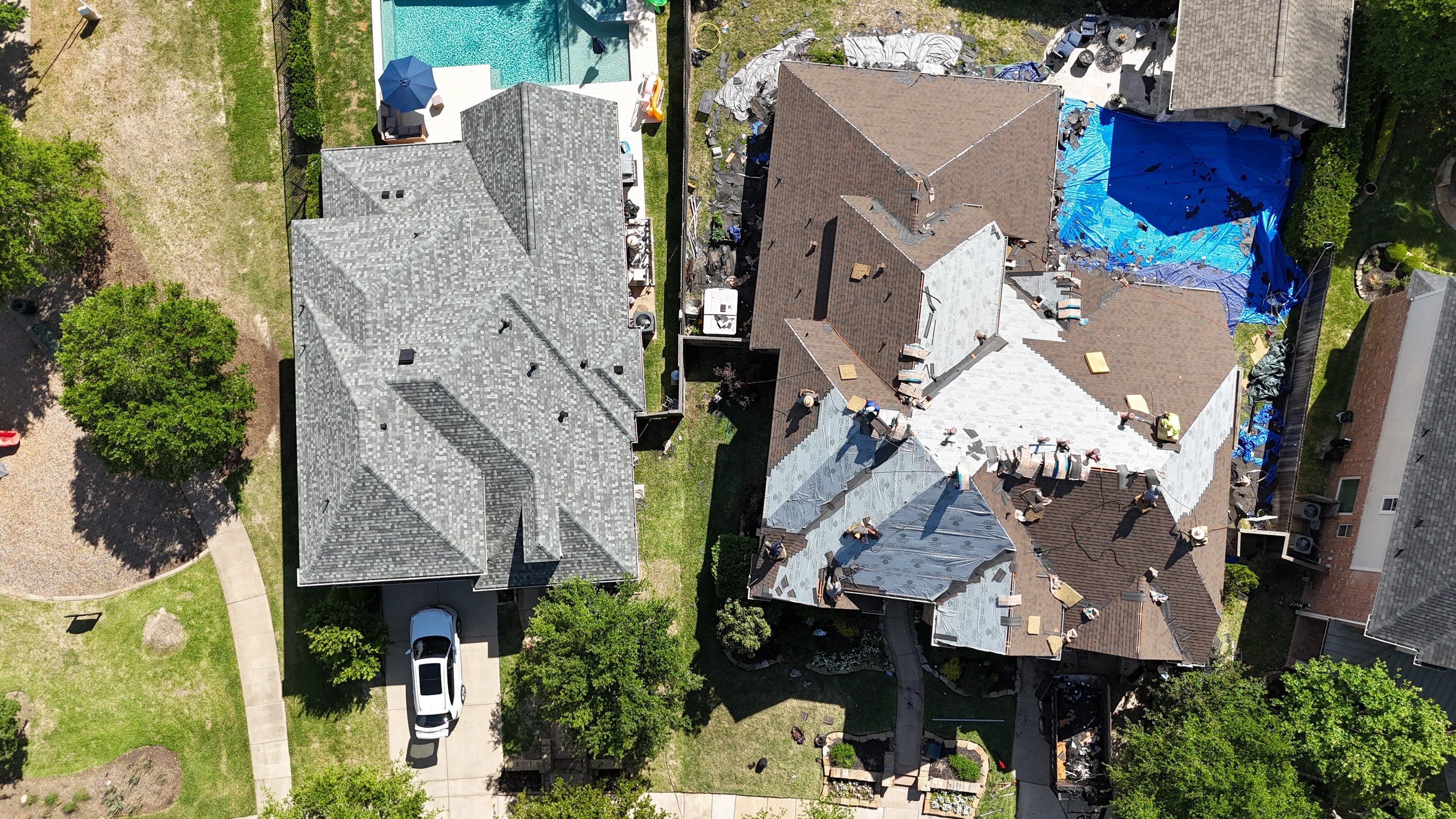 Residential Roofing Installation of 2 neighbors in Bridgeland by Core Four Roofing