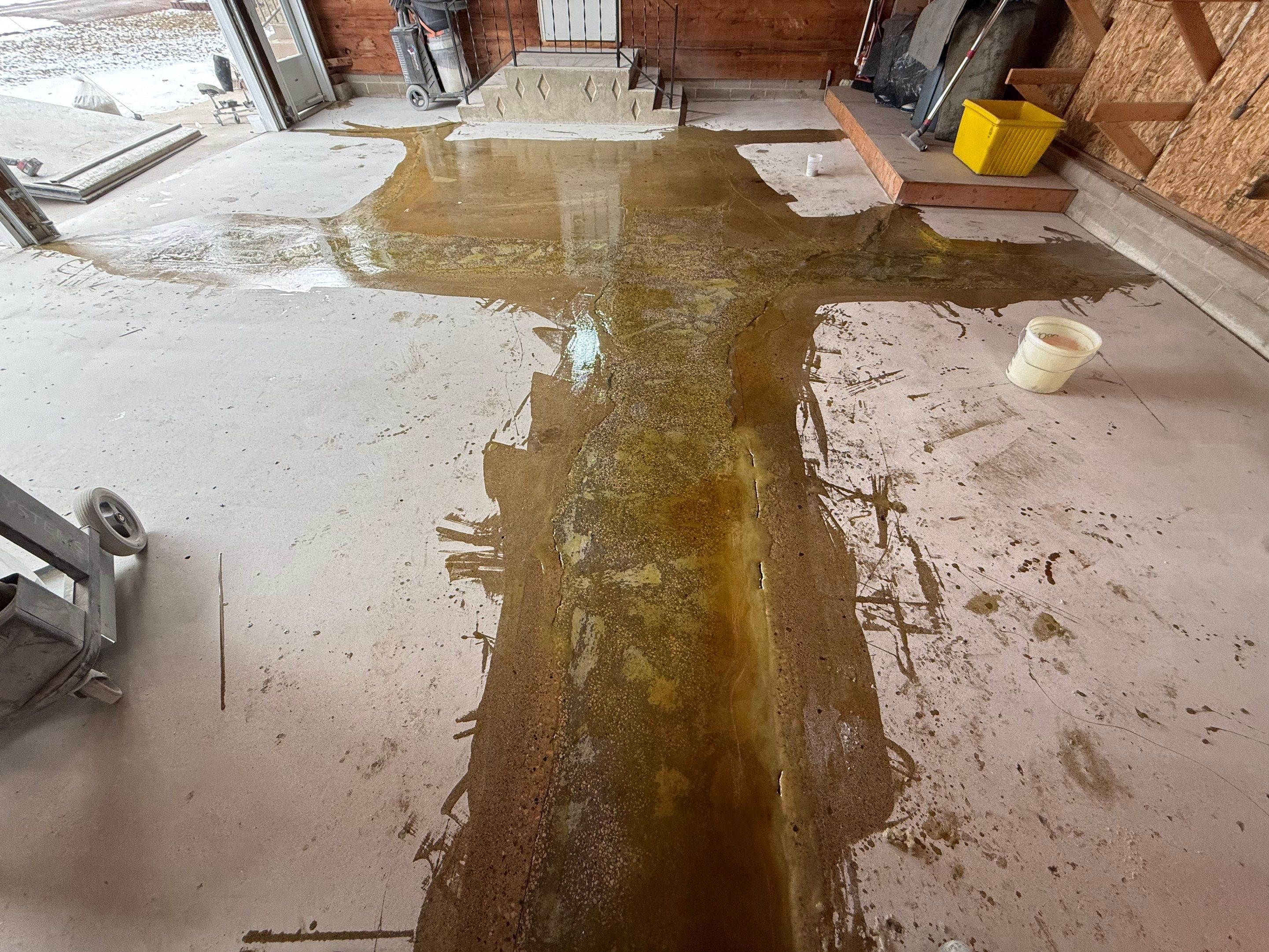 Multi-Colored Epoxy Garage Floor Coating and Concrete Stair Restoration by Select Painting, Coatings & Garage Cabinets