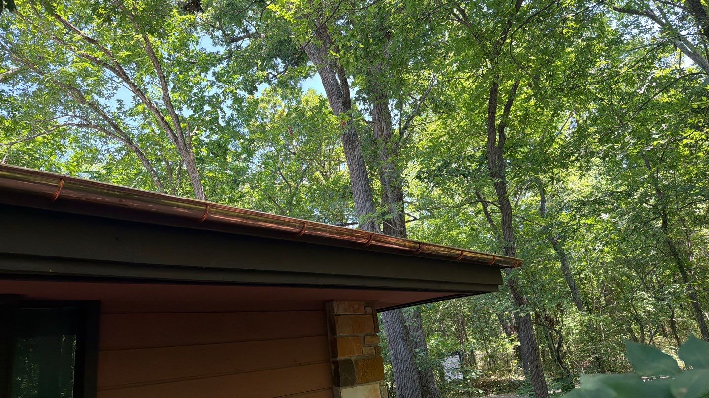 Copper Gutter Installation and Shingle Roof Replacement in Sulphur by BANA Roofing and Solar Supply