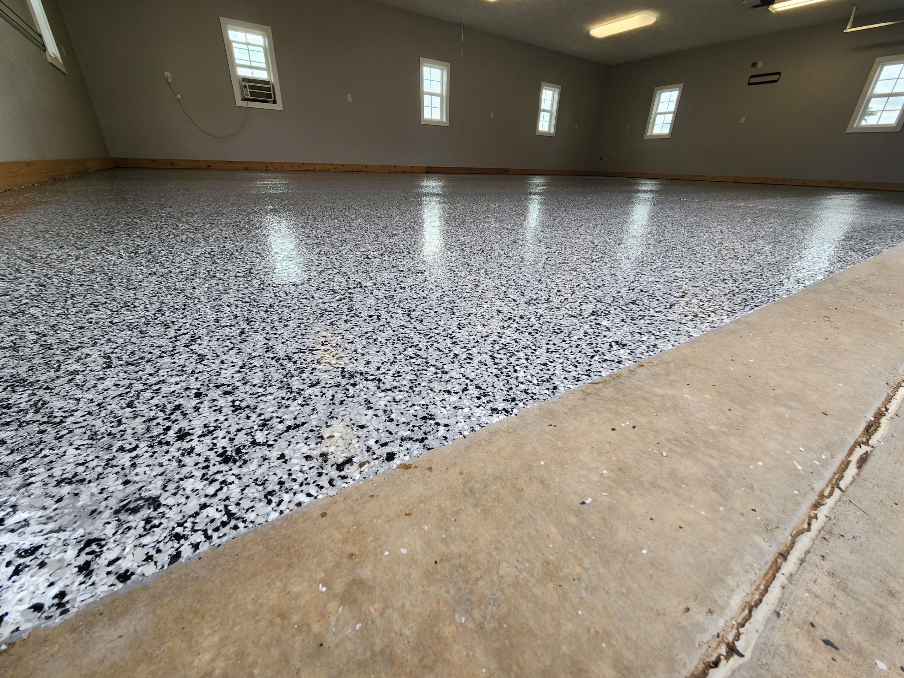 Domino Flake Concrete Coating for Lennox Garage Floor by Select Painting, Coatings & Garage Cabinets