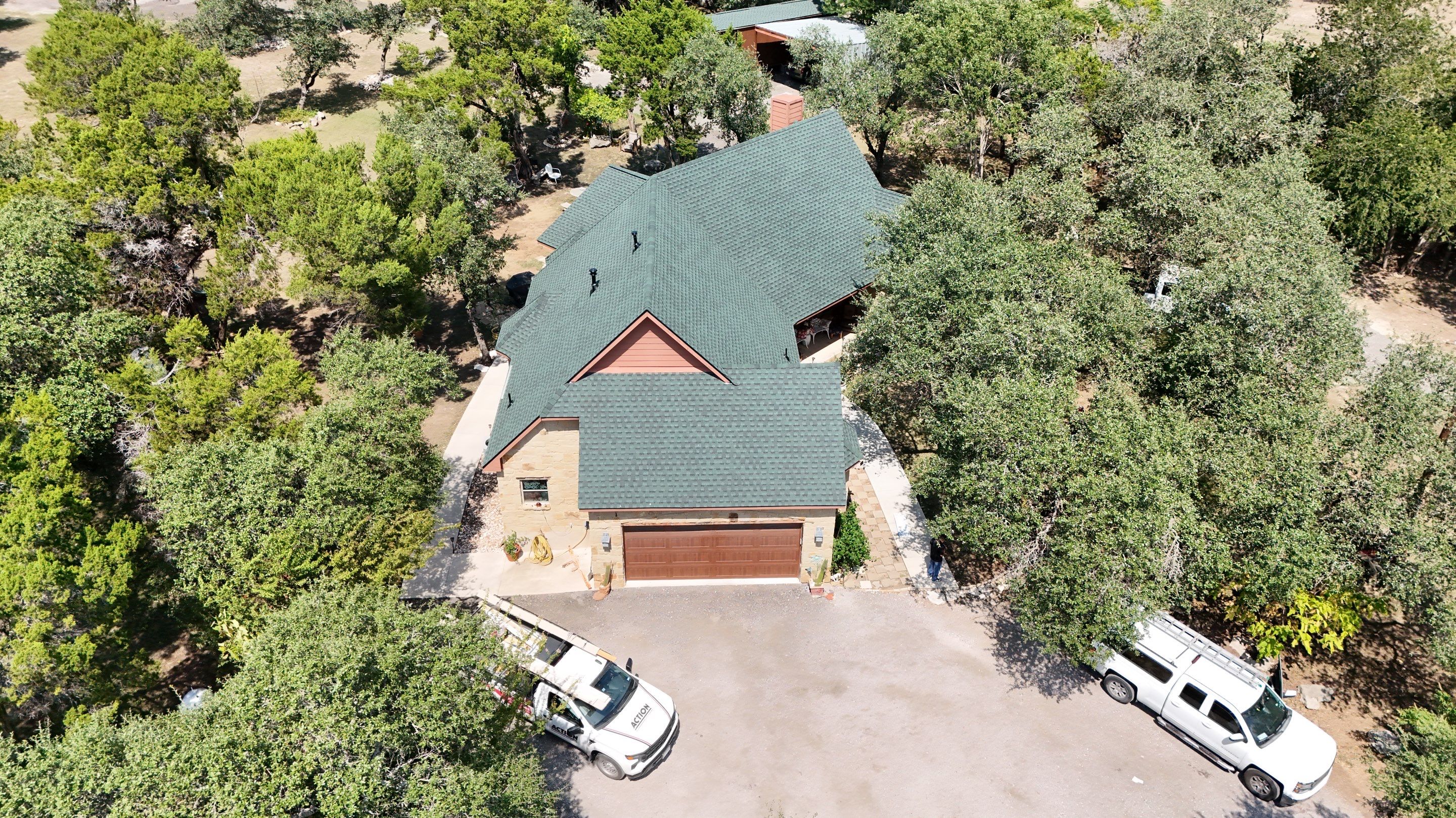 Residential Roof Replacement using GAF - HDZ - Hunter Green by Action Exteriors Austin